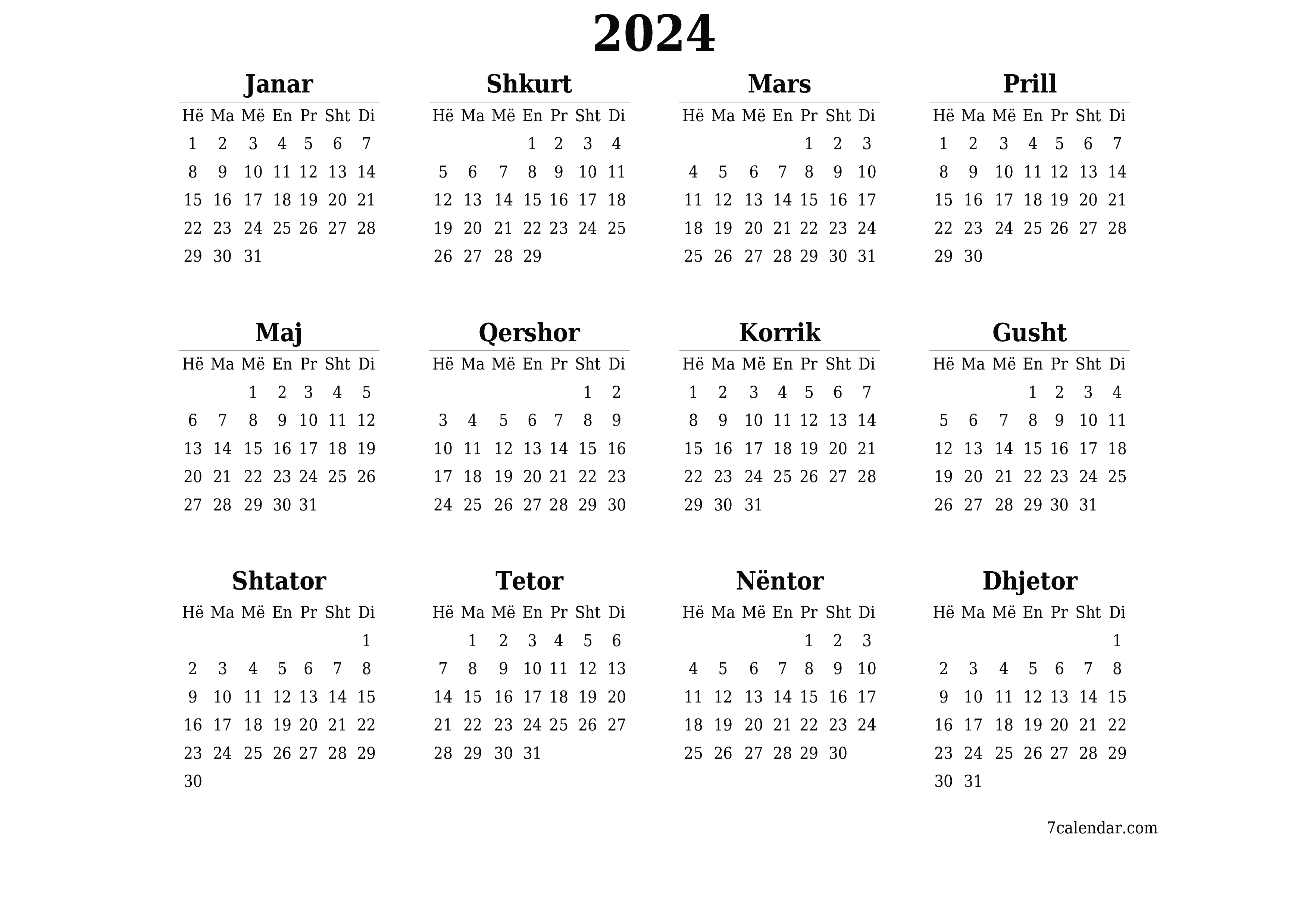  i printueshëm muri shabllon falashorizontale Vjetore kalendar Nëntor (Nën) 2024