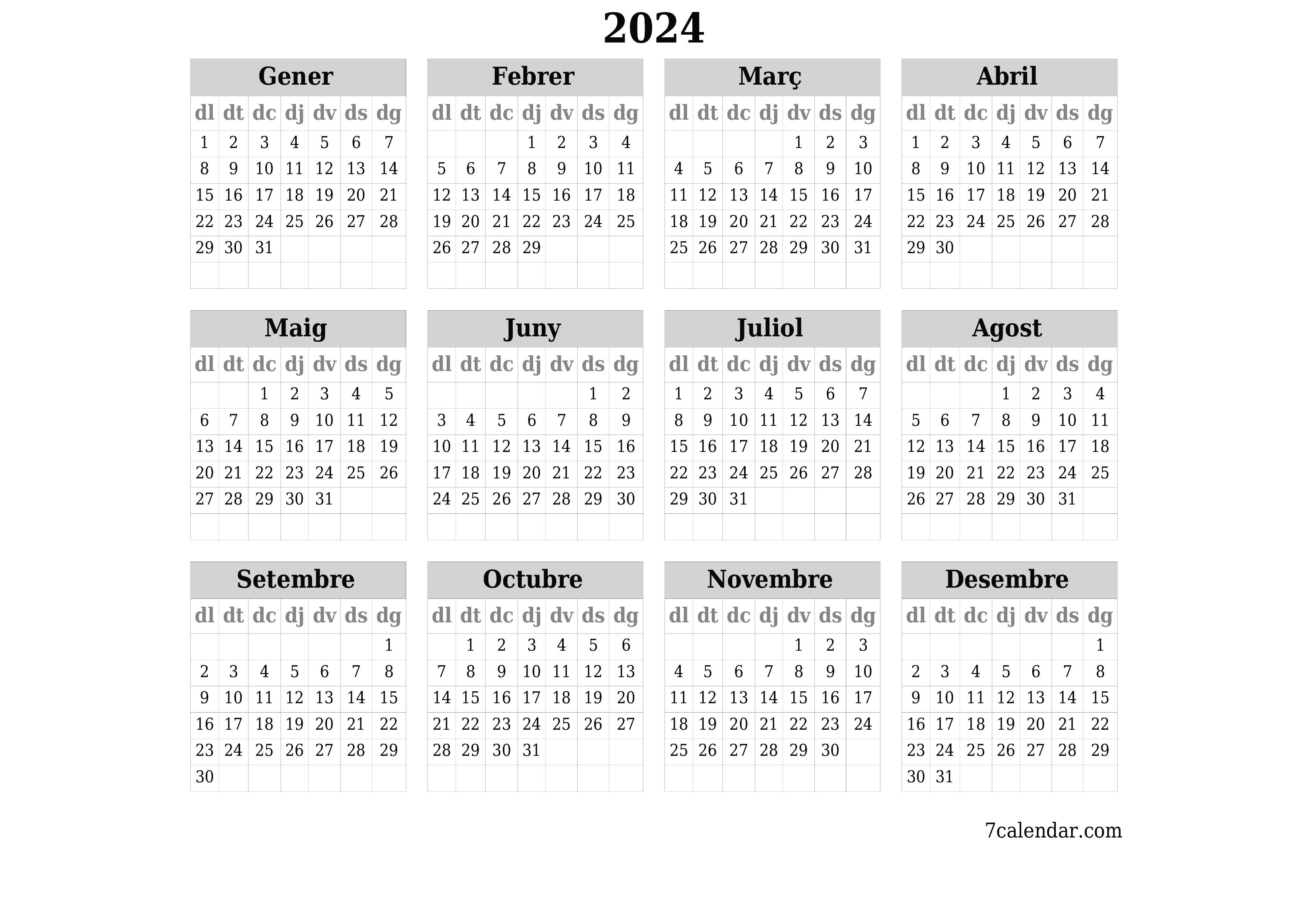  imprimible de paret plantilla de gratuïthoritzontal Anual calendari Octubre (Oct) 2024