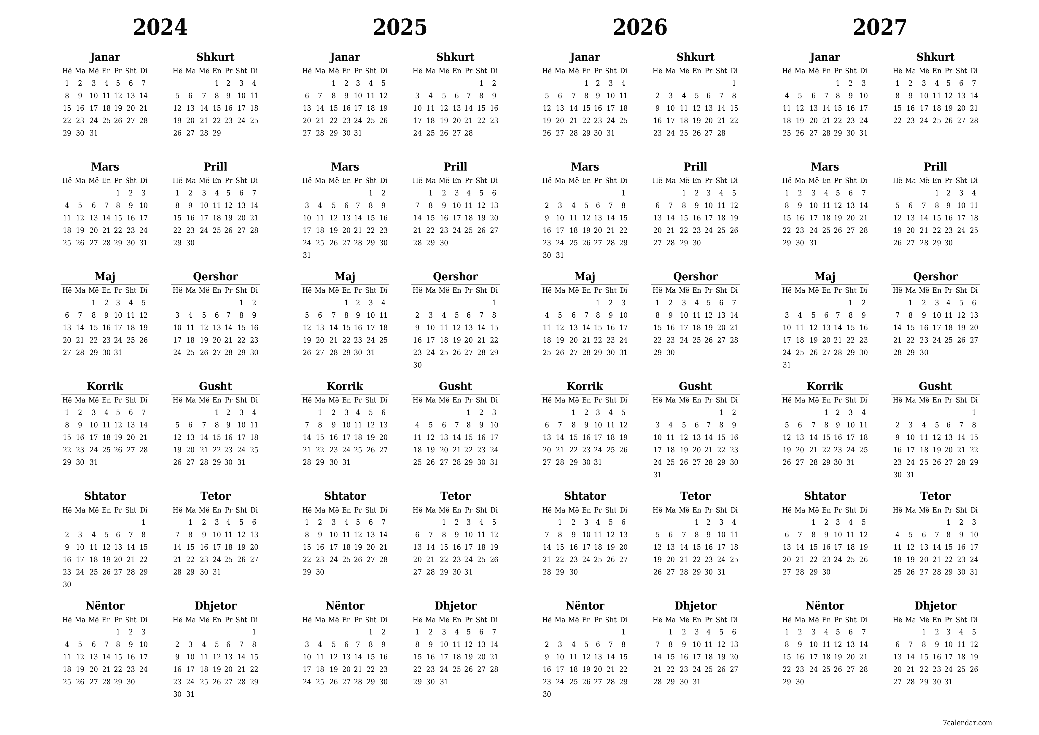  i printueshëm muri shabllon falashorizontale Vjetore kalendar Nëntor (Nën) 2024