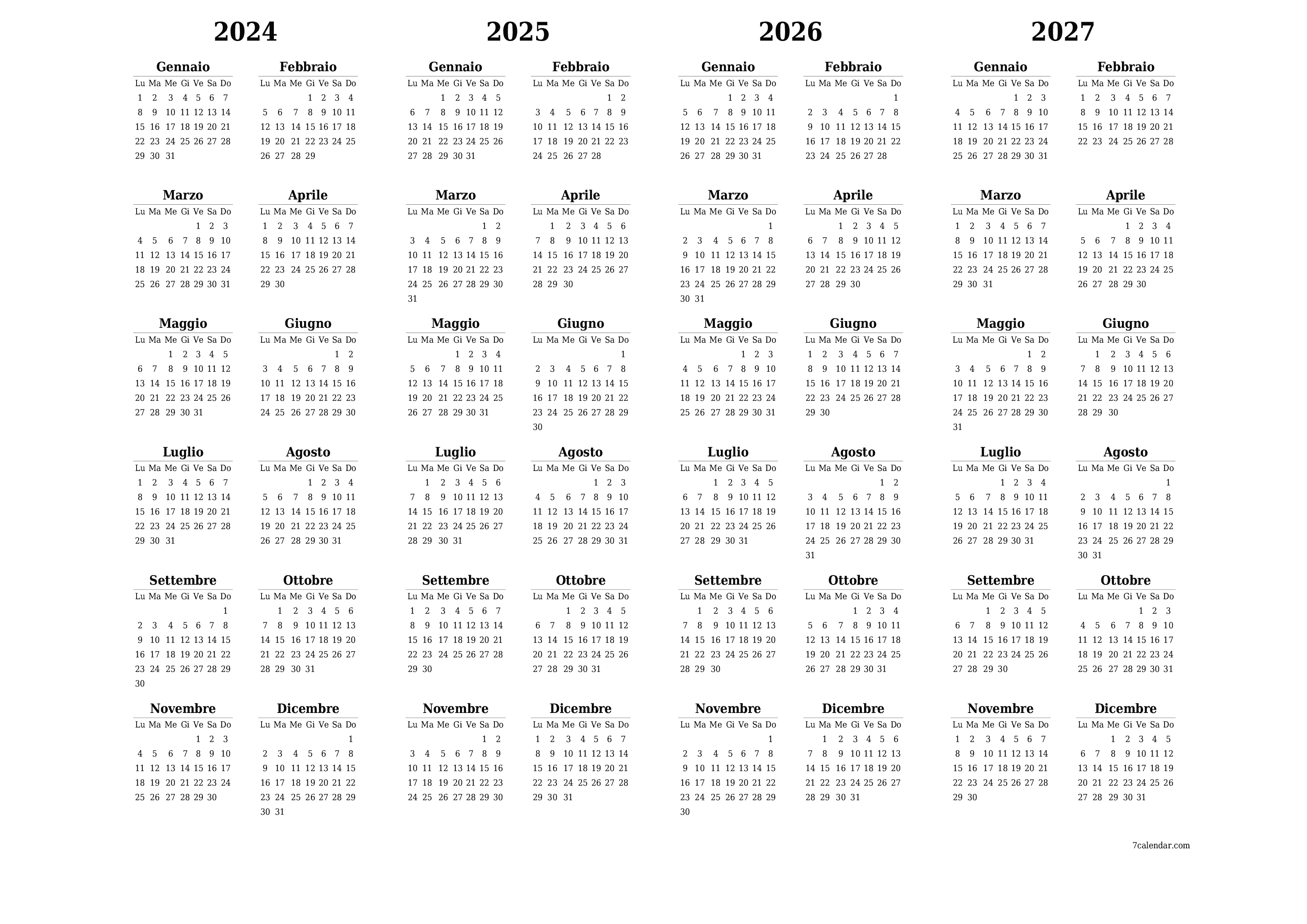  stampabile da parete modello di gratuitoorizzontale Annuale calendario Giugno (Giu) 2024