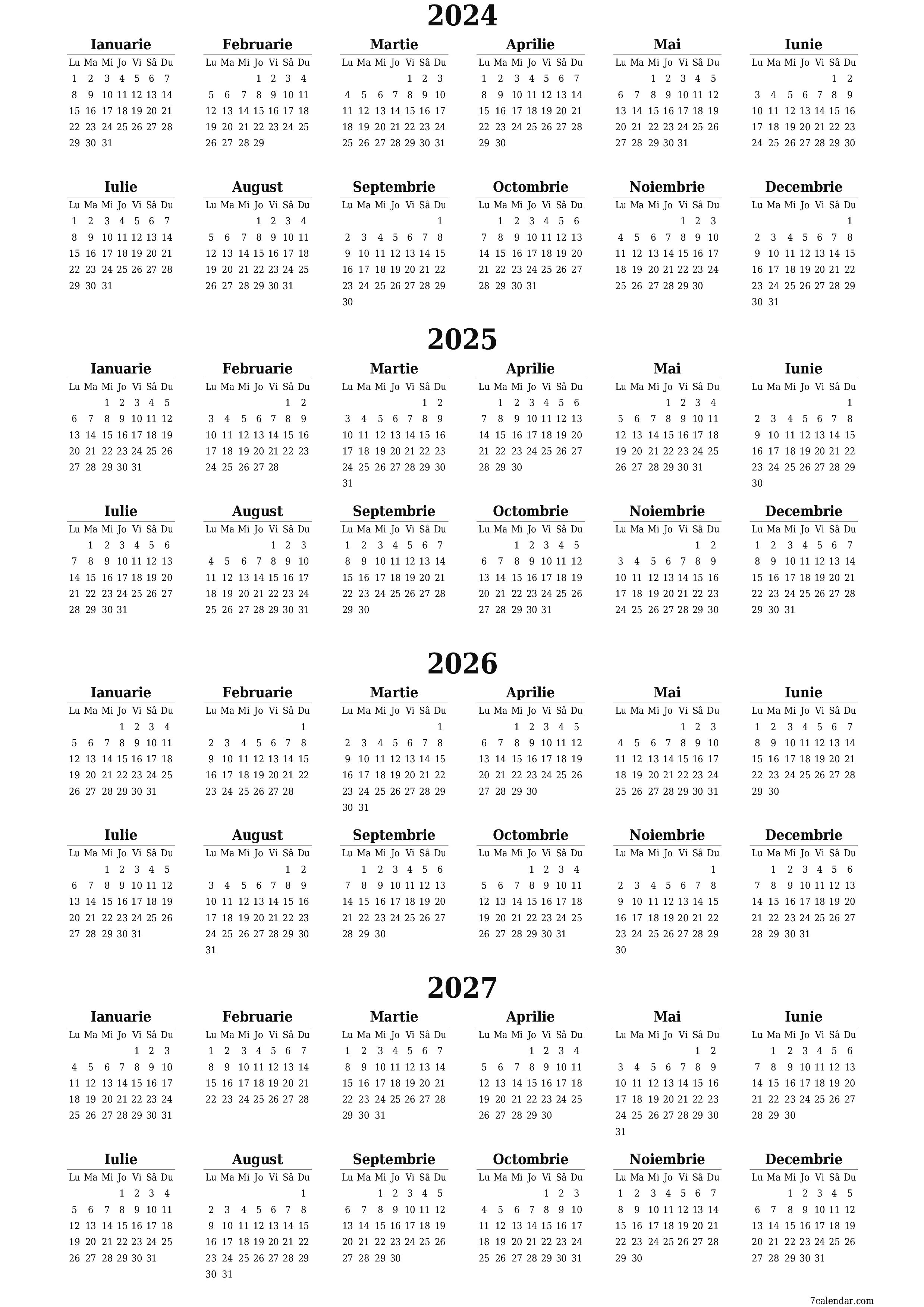  imprimabil de perete șablon de gratuitvertical Anual calendar Februarie (Feb) 2024