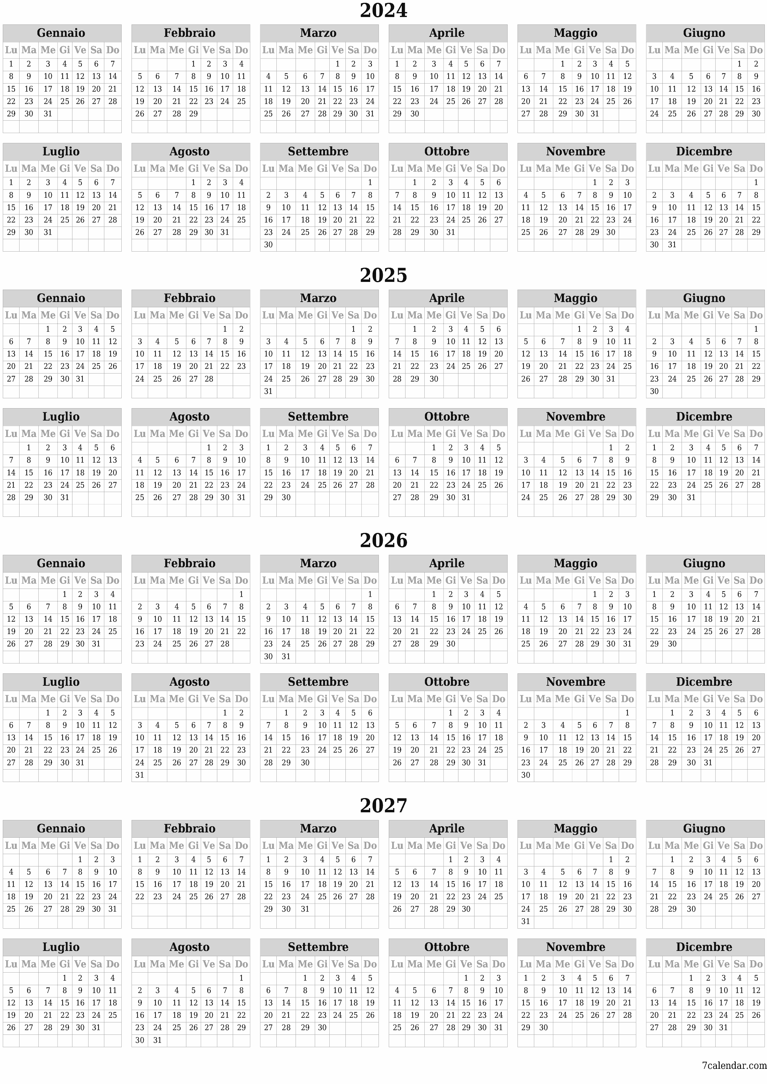  stampabile da parete modello di gratuitoverticale Annuale calendario Dicembre (Dic) 2024