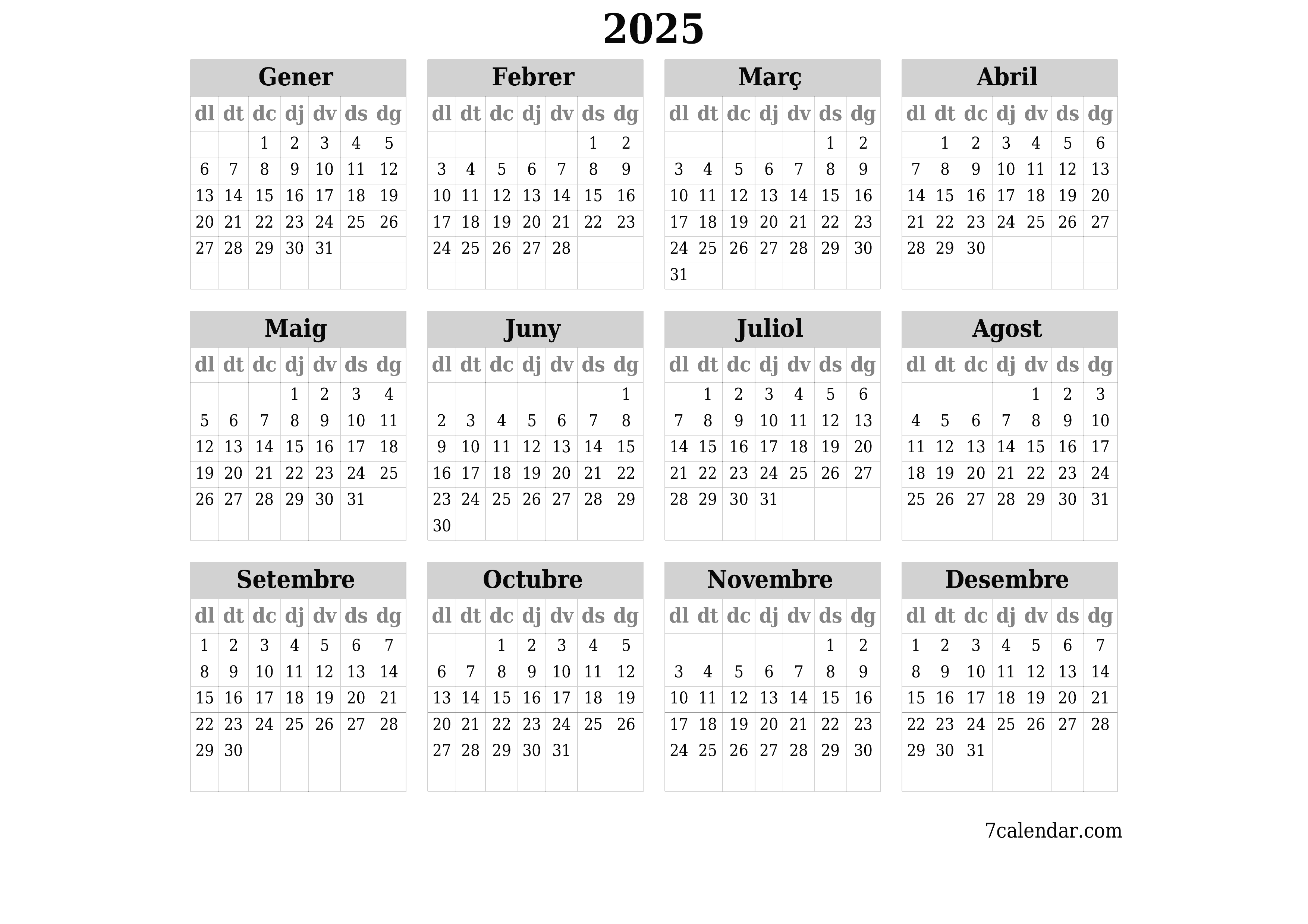  imprimible de paret plantilla de gratuïthoritzontal Anual calendari Març (Mar) 2025