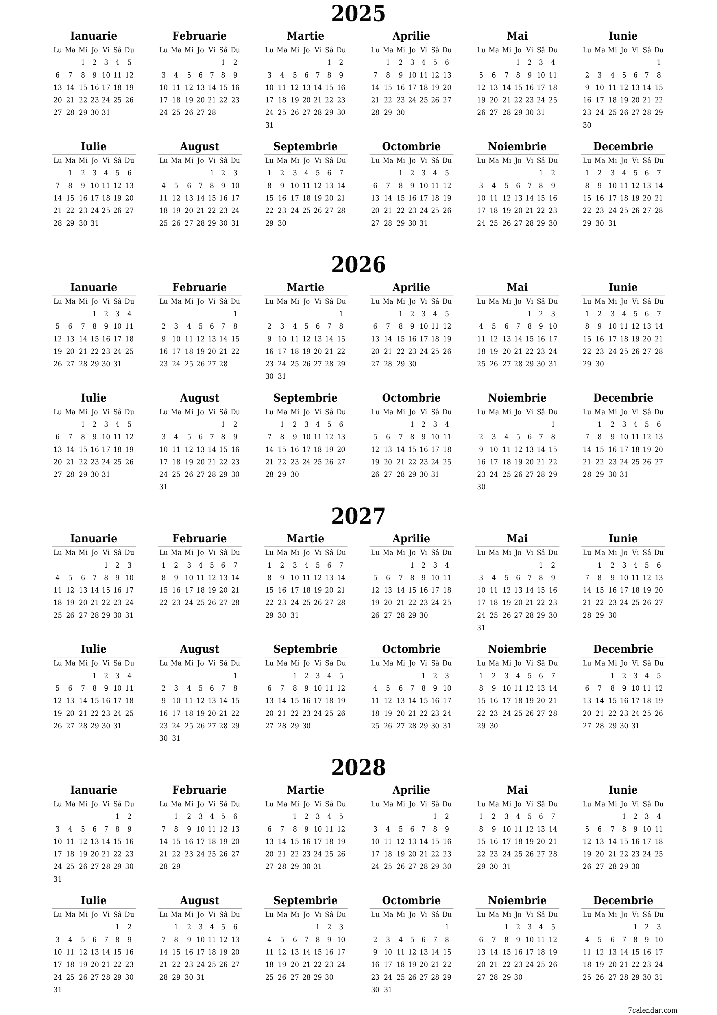  imprimabil de perete șablon de gratuitvertical Anual calendar Iunie (Iun) 2025