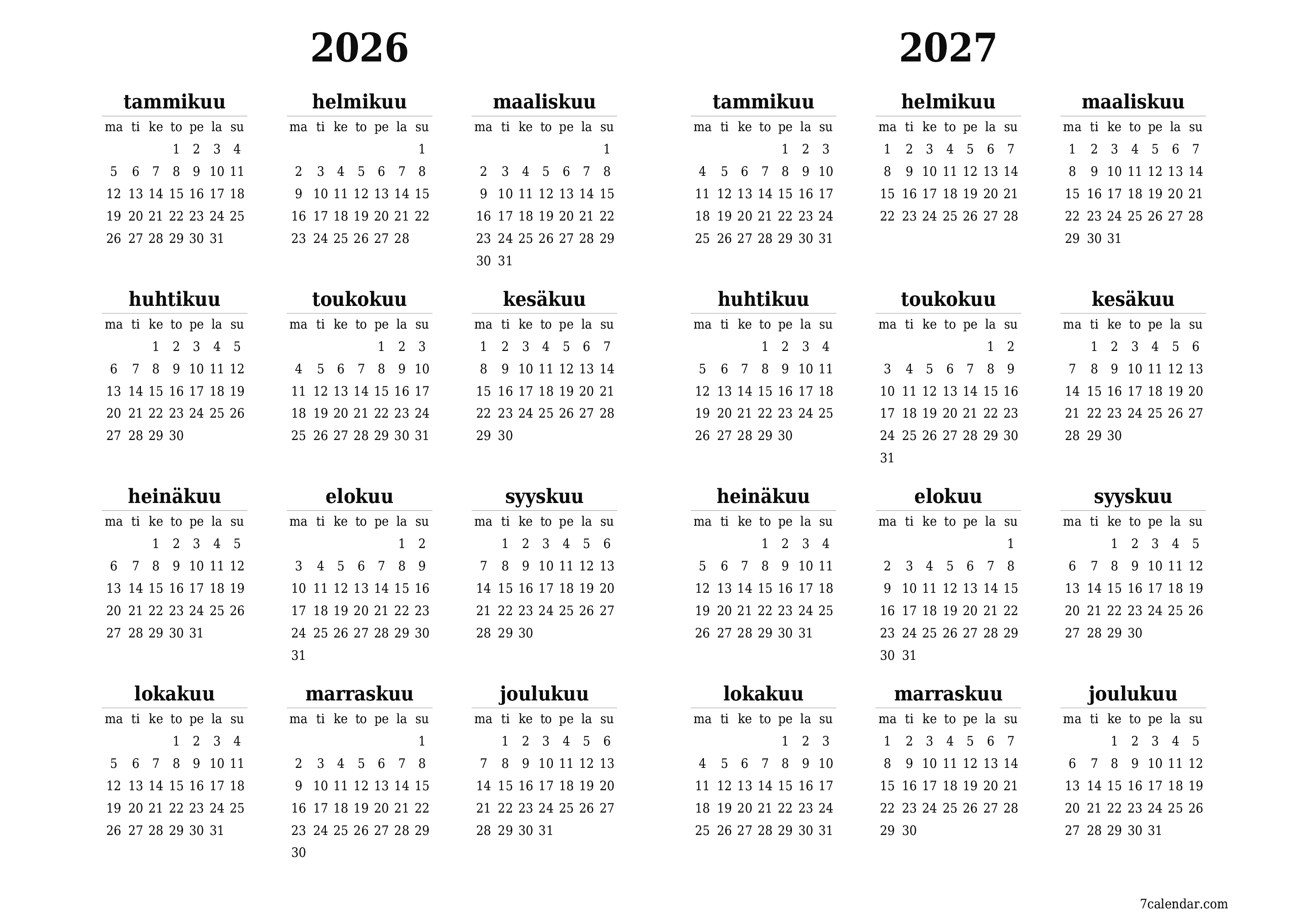 tulostettava seinä n malli ilmainen vaakasuoraan Vuosittain kalenteri kesäkuu (kesä) 2026