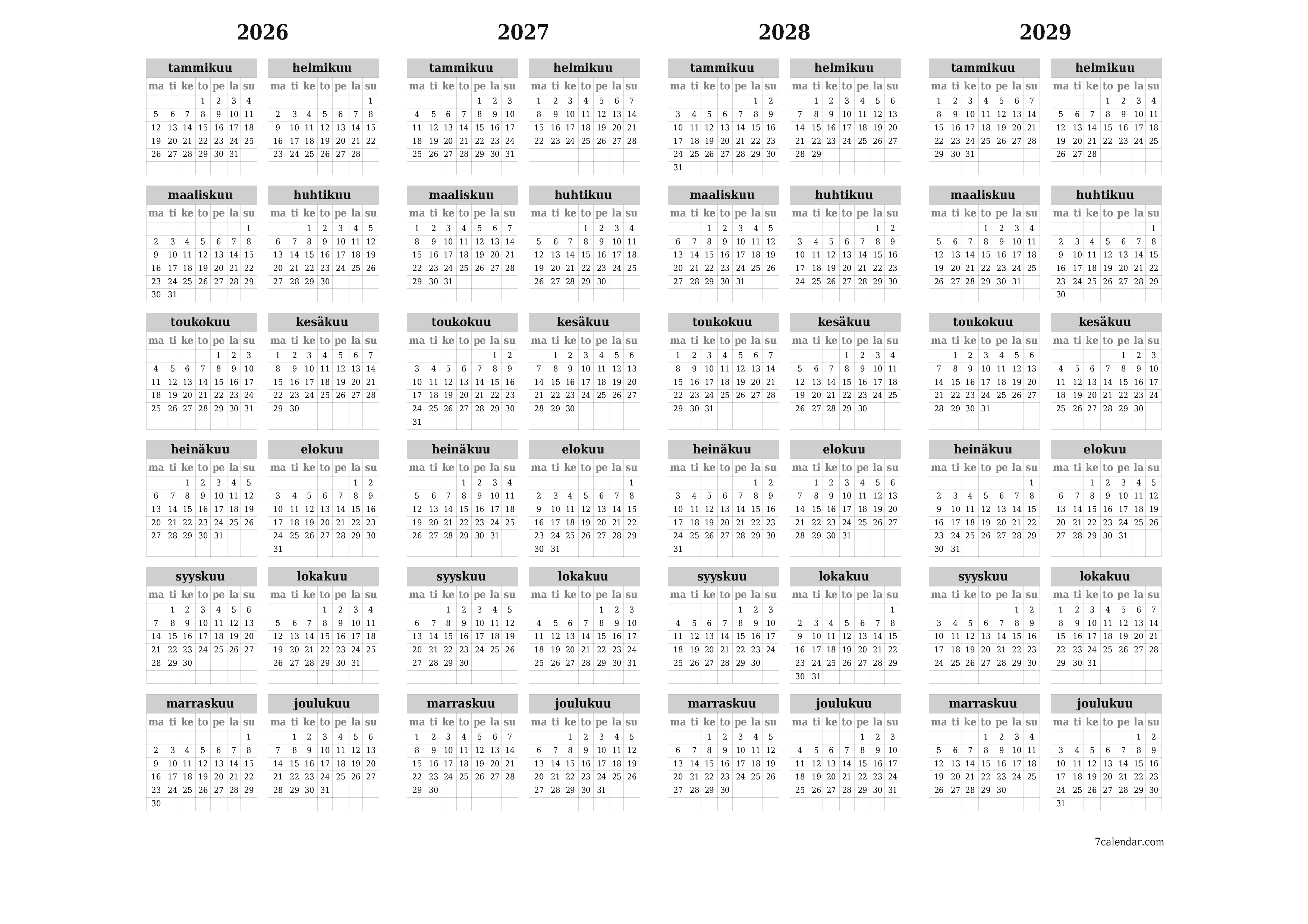 tulostettava seinä n malli ilmainen vaakasuoraan Vuosittain kalenteri kesäkuu (kesä) 2026