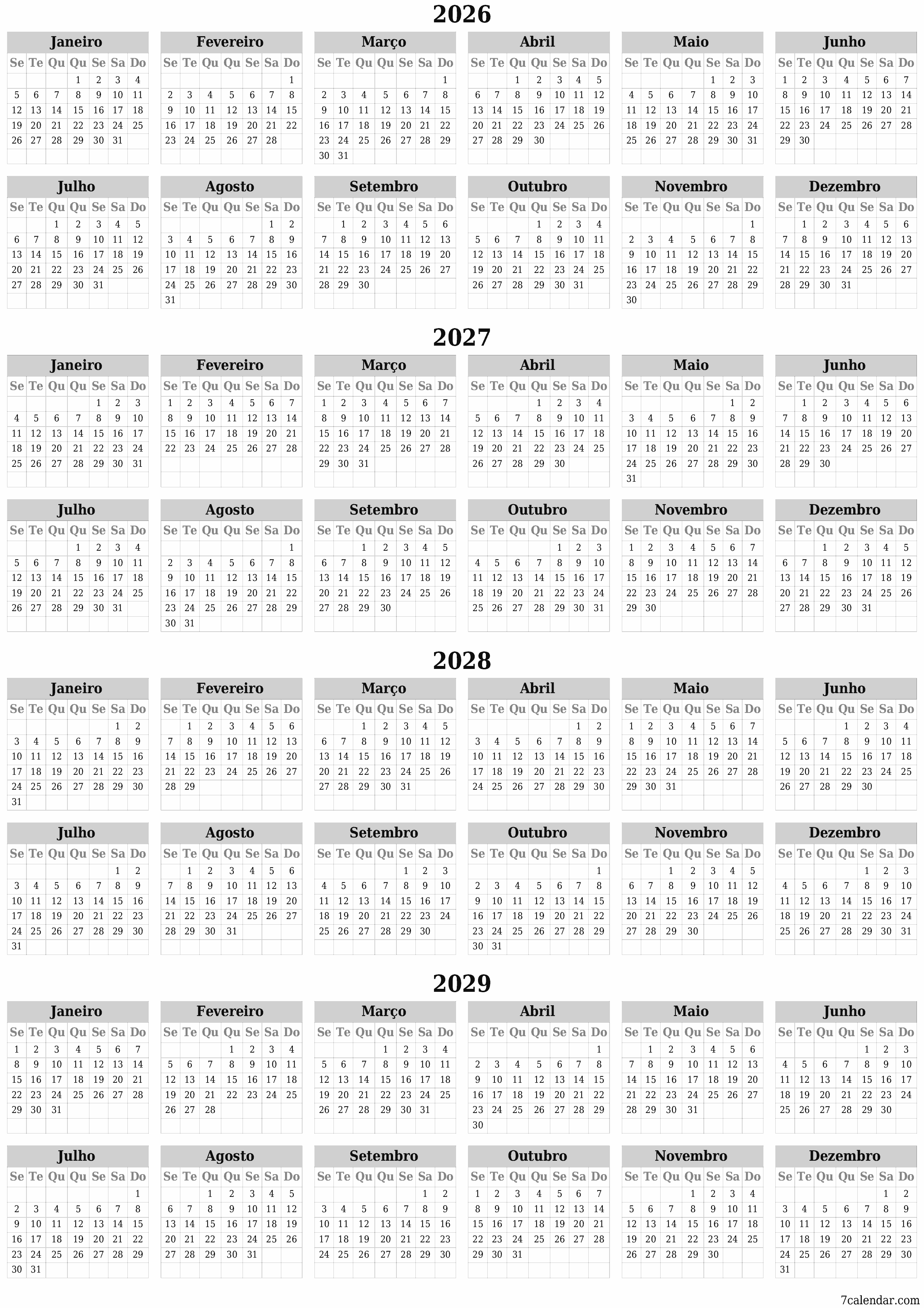  para impressão de parede modelo de grátisvertical Anualmente calendário Fevereiro (Fev) 2026