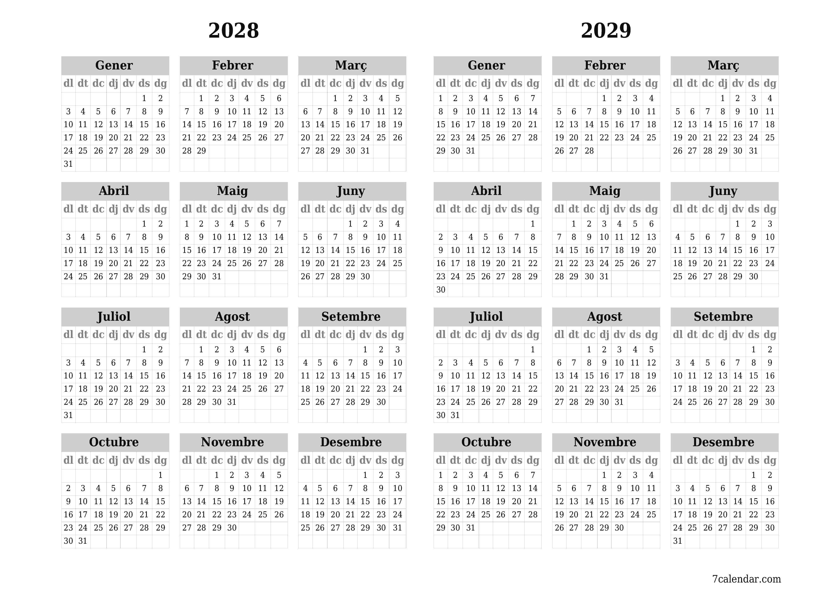  imprimible de paret plantilla de gratuïthoritzontal Anual calendari Abril (Abr) 2028