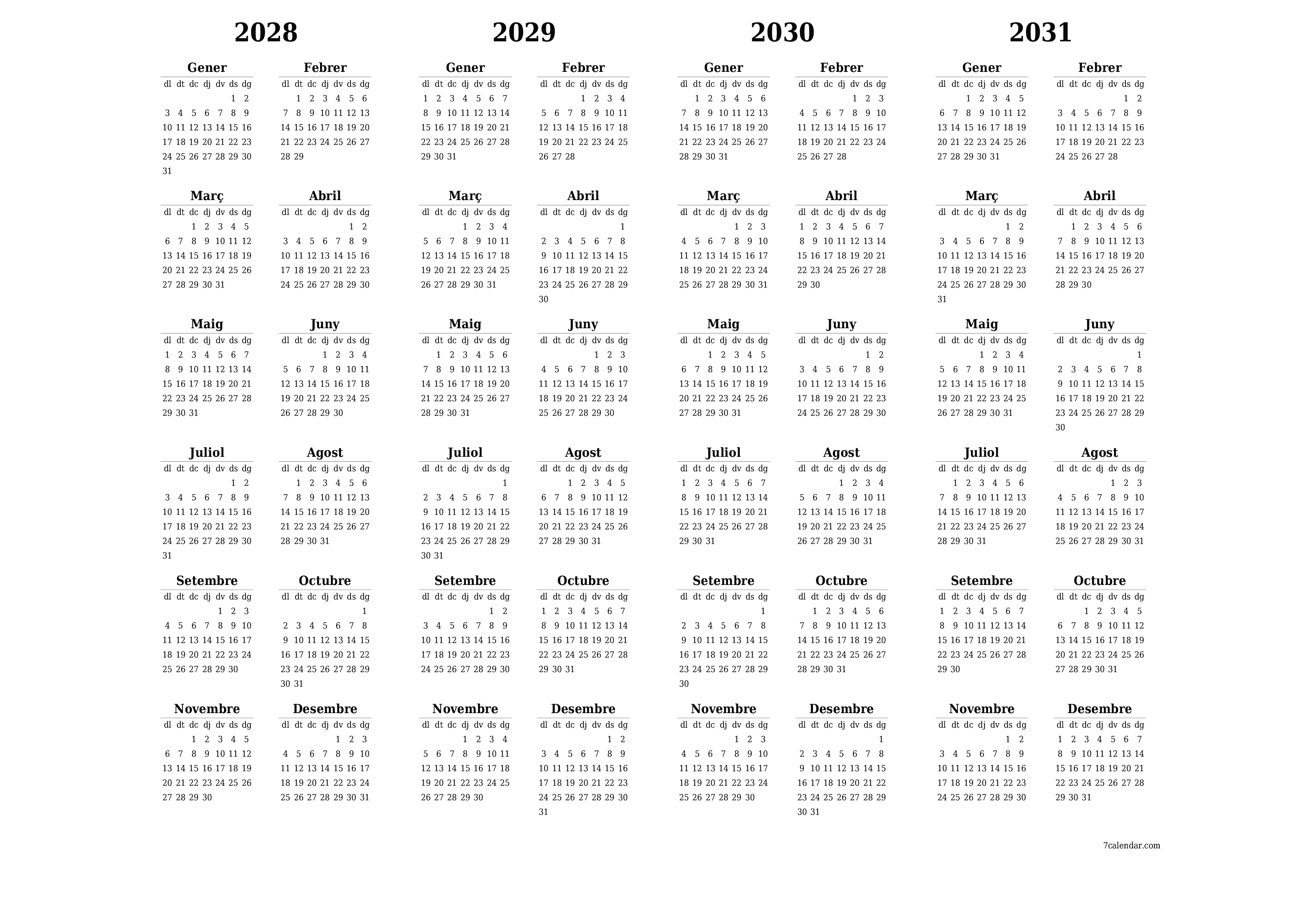  imprimible de paret plantilla de gratuïthoritzontal Anual calendari Abril (Abr) 2028