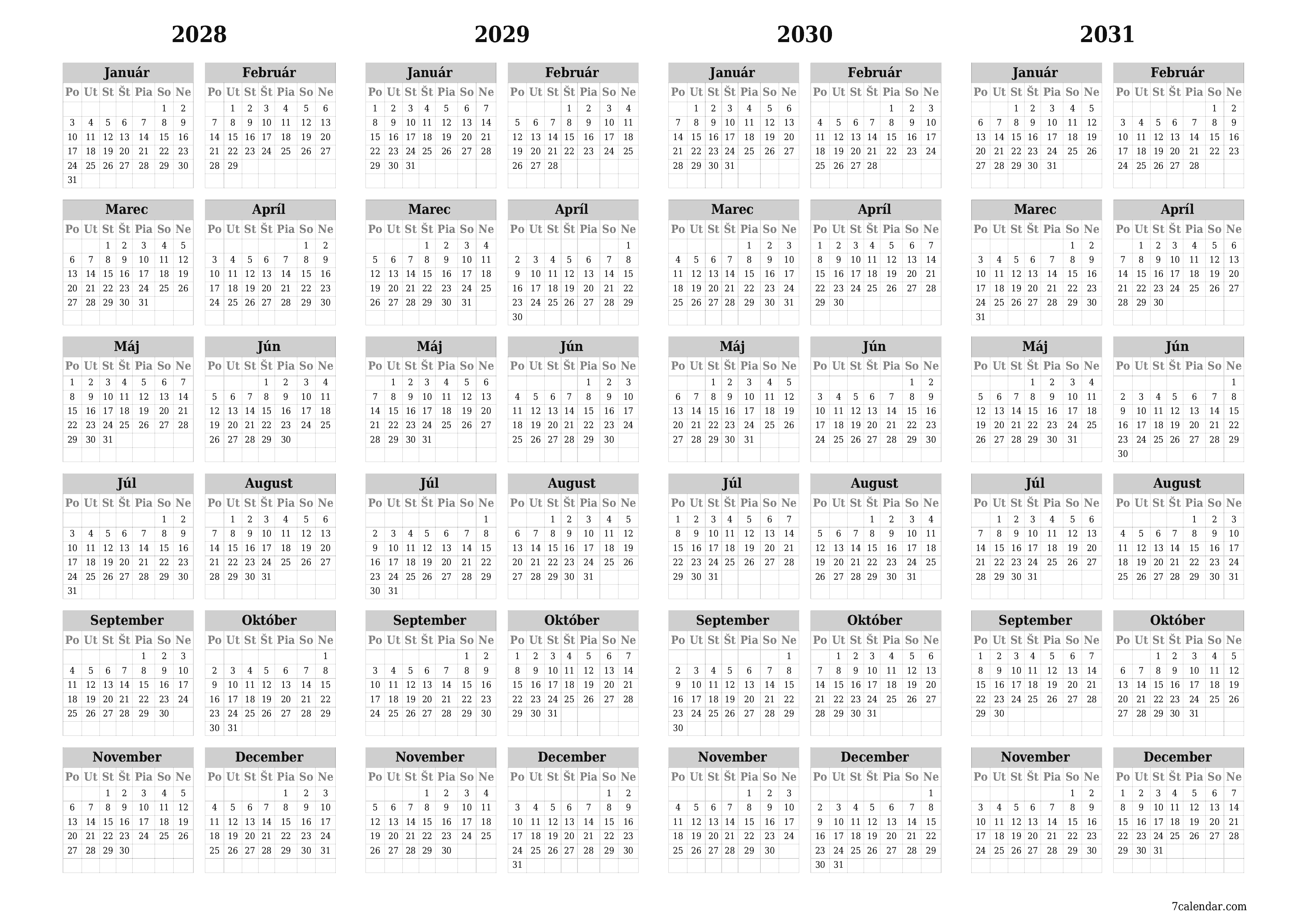 vytlačiteľný nástenný šablóna a bezplatný горизонтальный Ročne kalendár Apríl (Apr) 2028