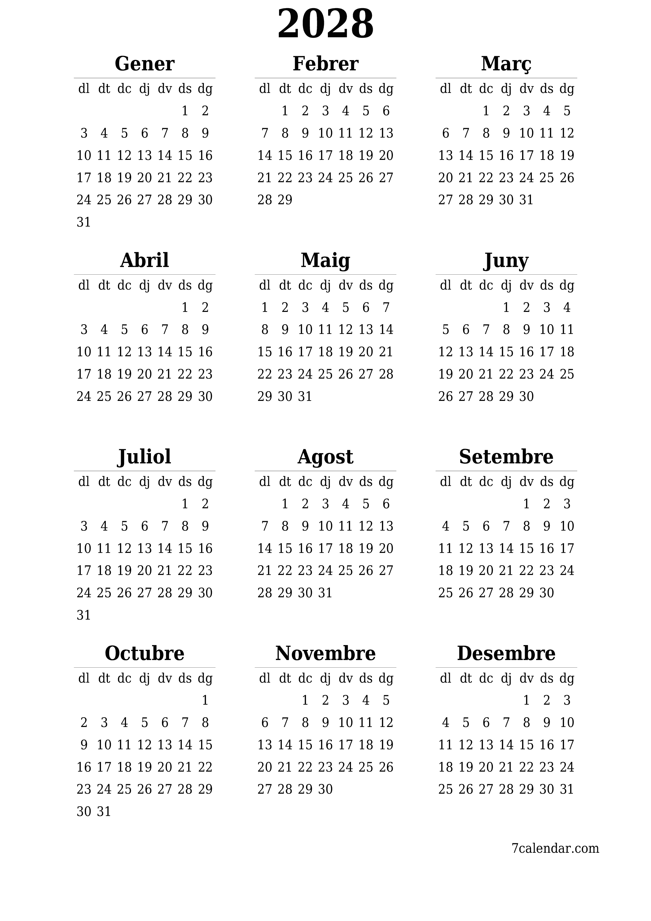  imprimible de paret plantilla de gratuïtvertical Anual calendari Abril (Abr) 2028