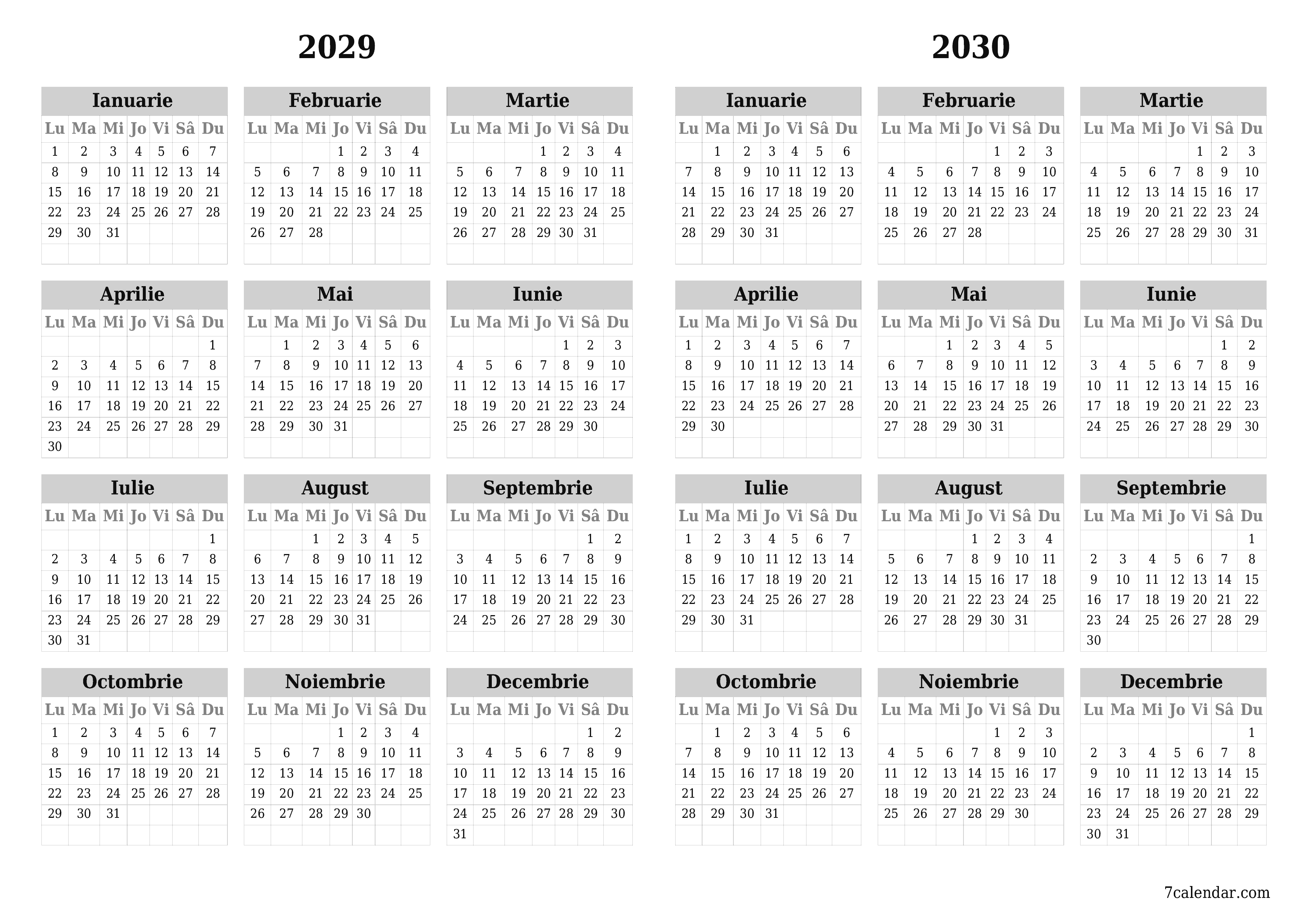  imprimabil de perete șablon de gratuitorizontală Anual calendar Mai (Mai) 2029