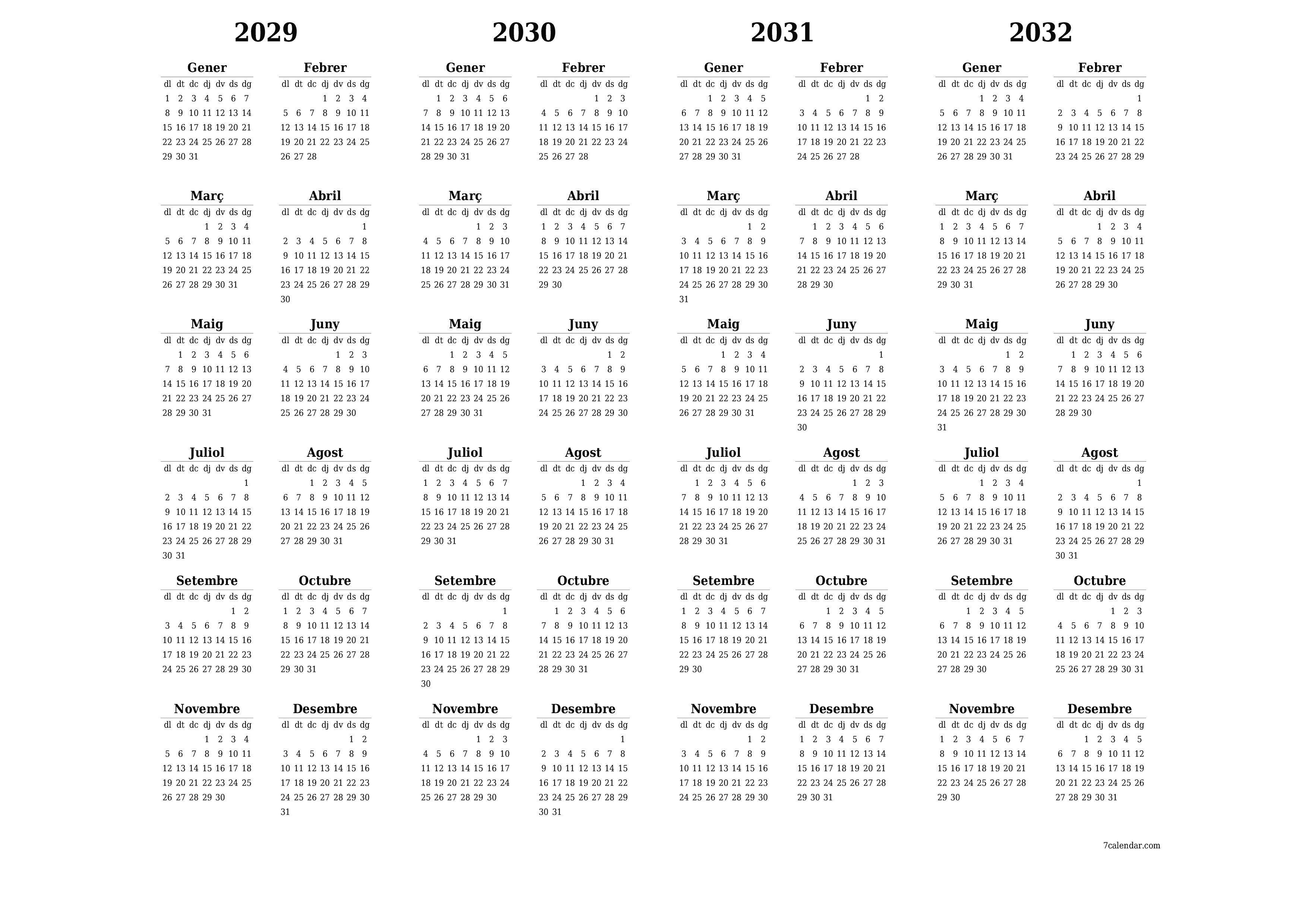  imprimible de paret plantilla de gratuïthoritzontal Anual calendari Abril (Abr) 2029