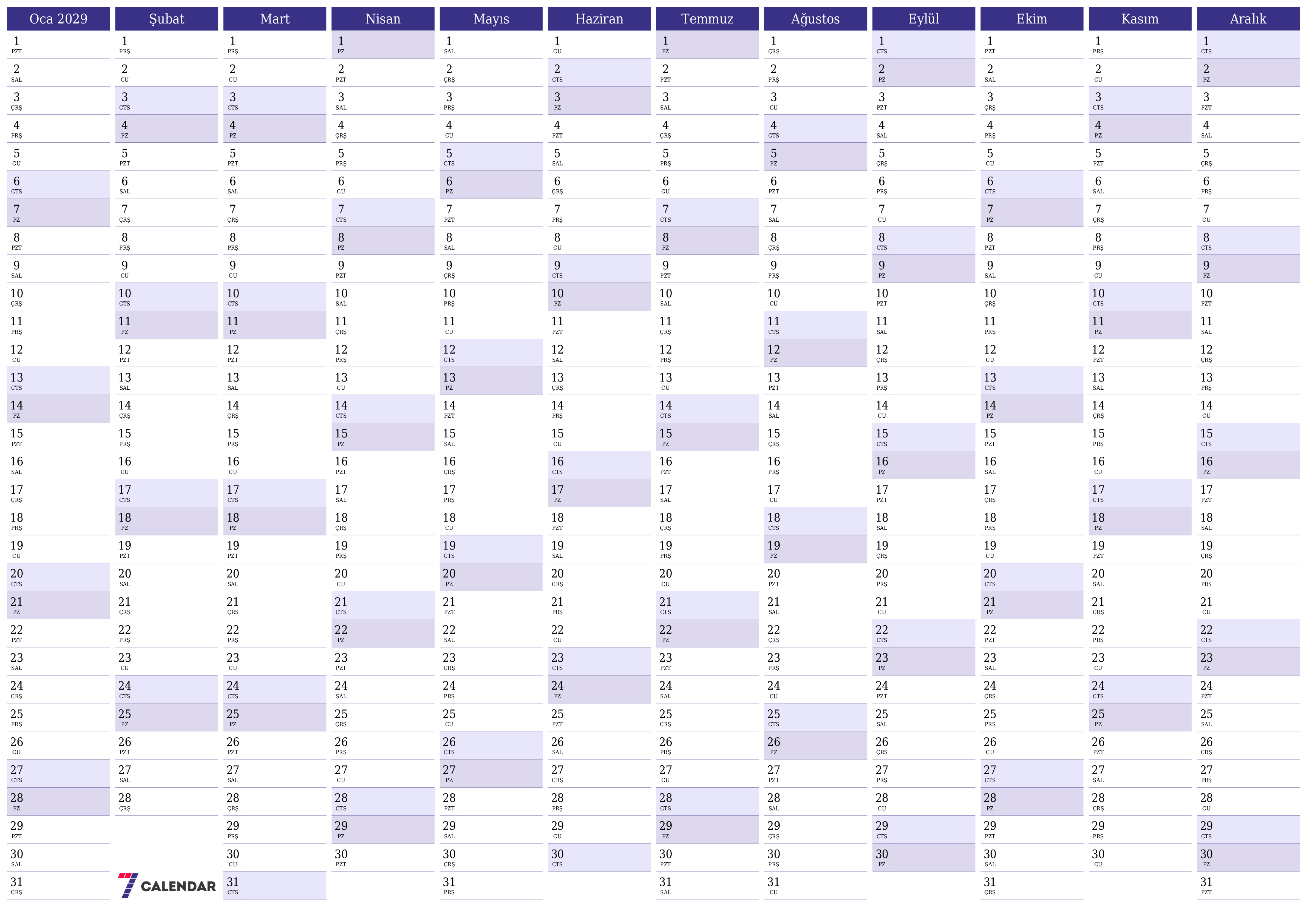 yazdırılabilir duvar i şablonu ücretsiz yatay Yıllık planlayıcı takvim Mayıs (May) 2029