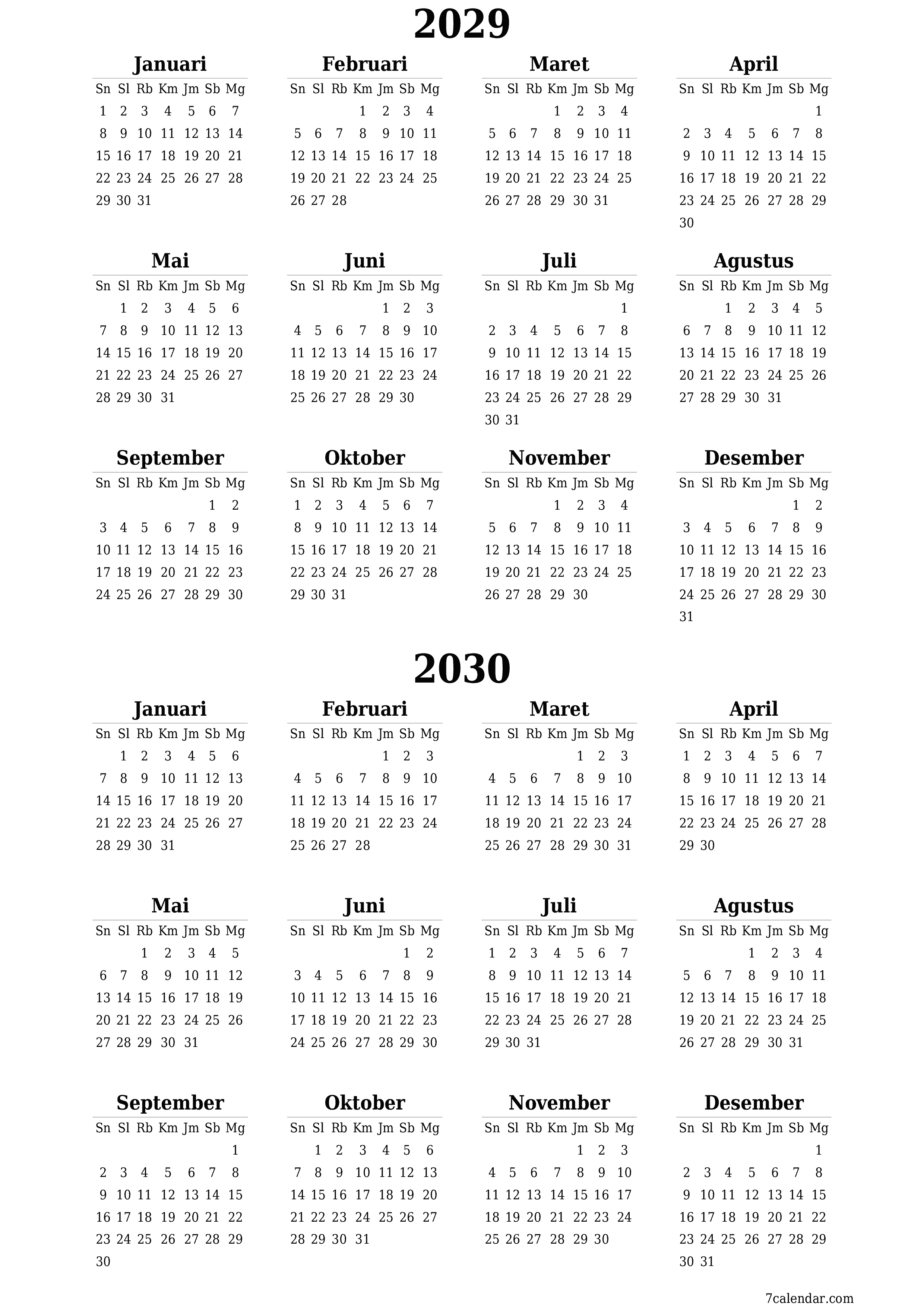  yang dapat dicetak dinding templat gratisvertikal Tahunan kalender April (Apr) 2029