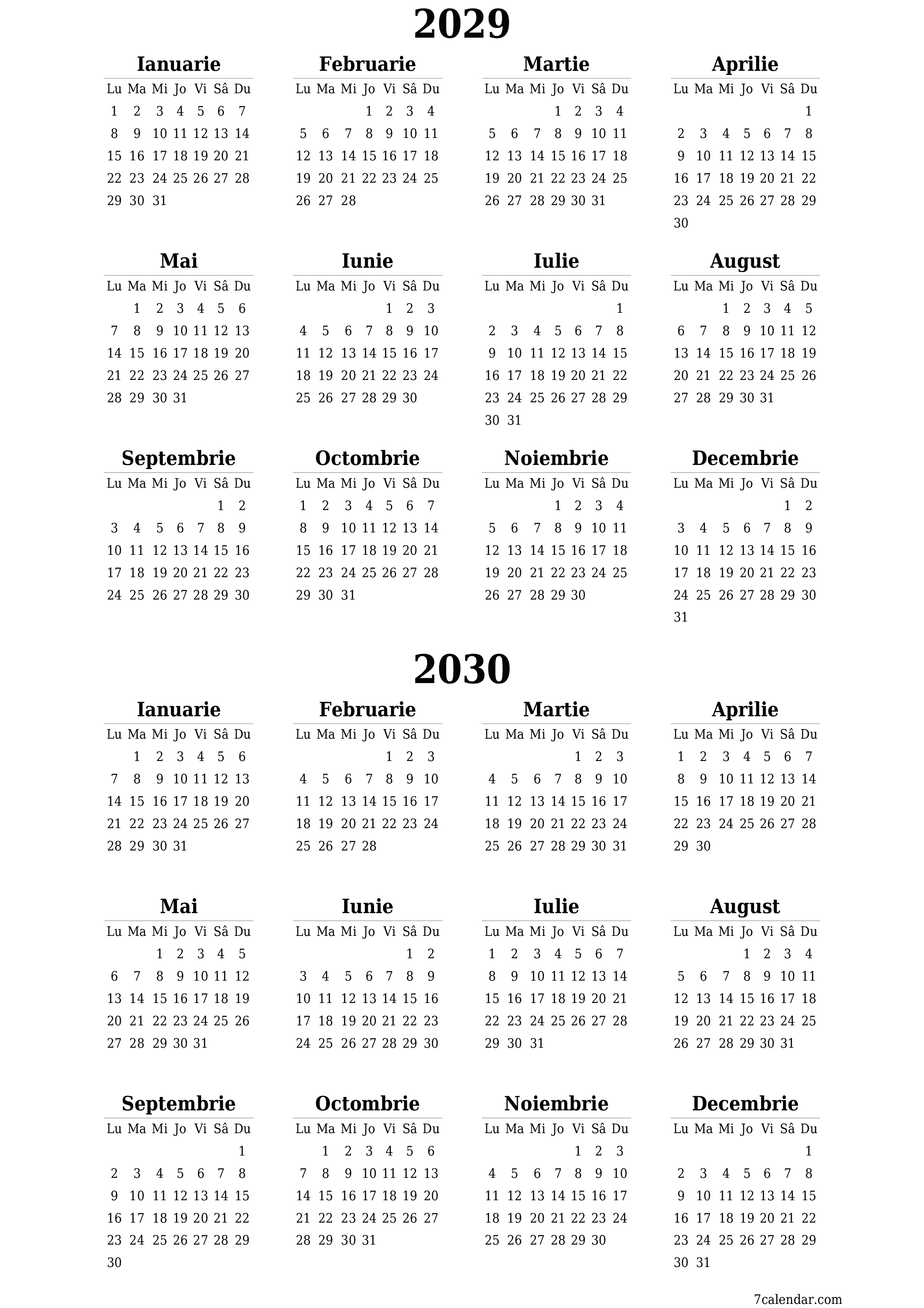  imprimabil de perete șablon de gratuitvertical Anual calendar Iunie (Iun) 2029