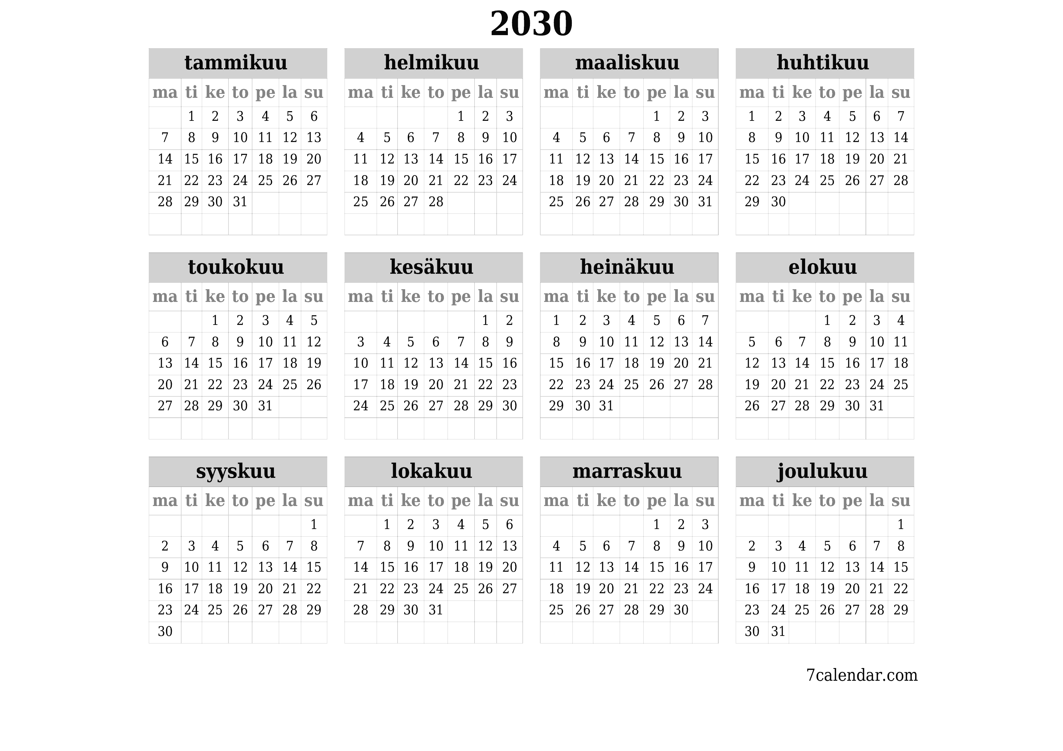 tulostettava seinä n malli ilmainen vaakasuoraan Vuosittain kalenteri Toukokuu (Touko) 2030