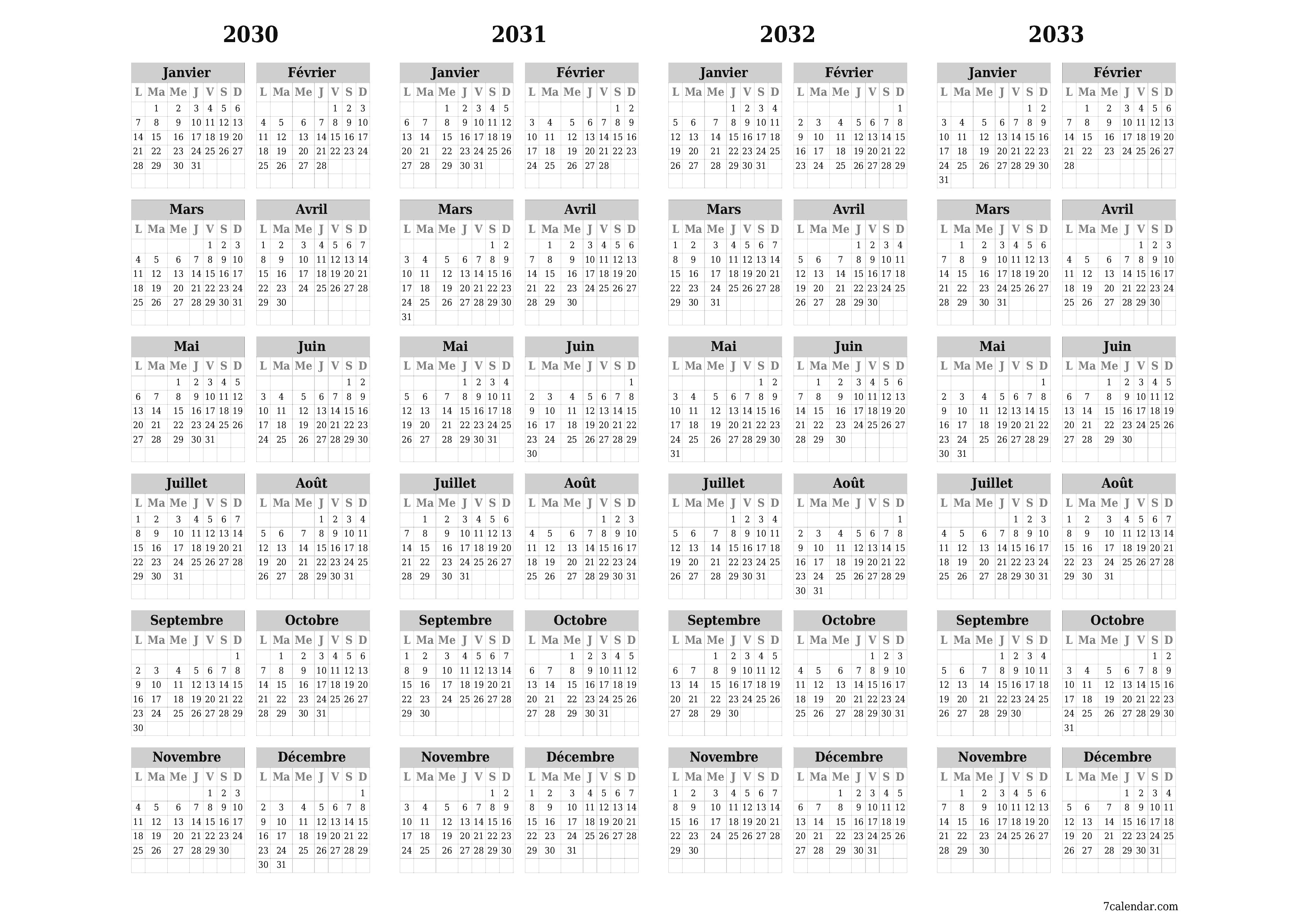  imprimable mural modèle de gratuithorizontal Annuel calendrier Mai (Mai) 2030