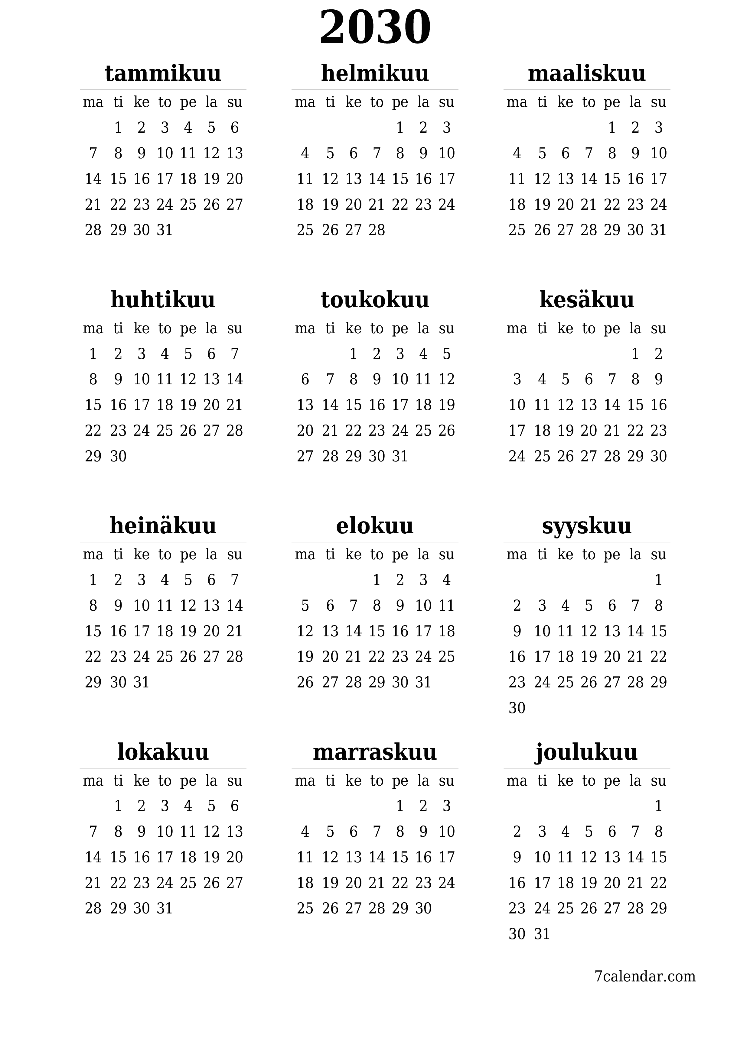 tulostettava seinä n malli ilmainen pystysuora Vuosittain kalenteri Kesäkuu (Kesä) 2030
