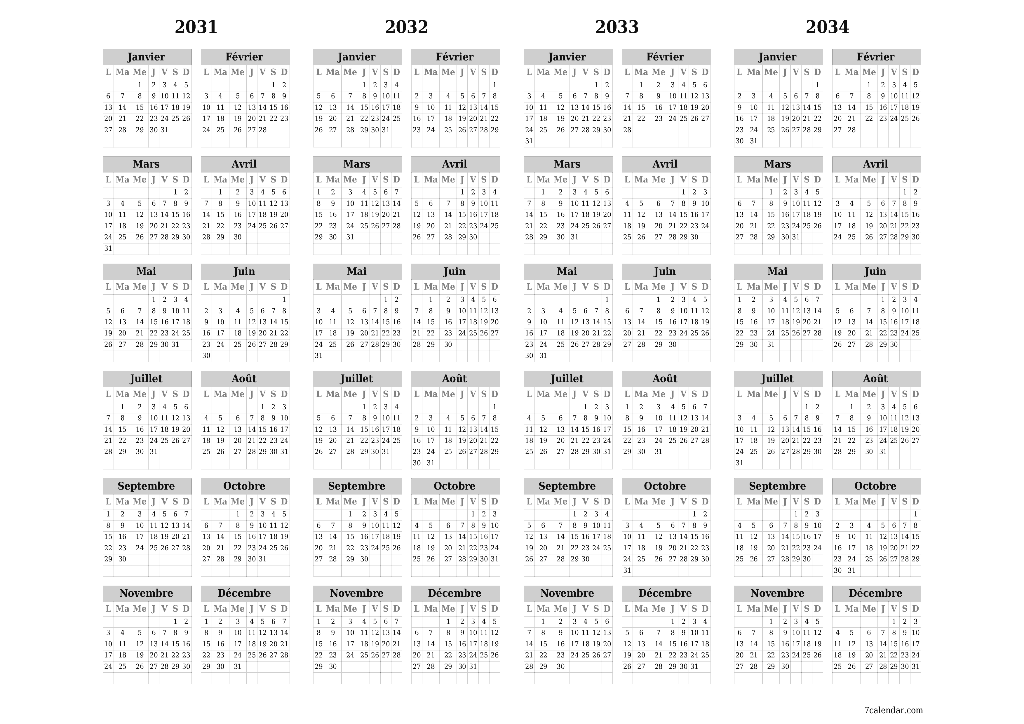  imprimable mural modèle de gratuithorizontal Annuel calendrier Mai (Mai) 2031