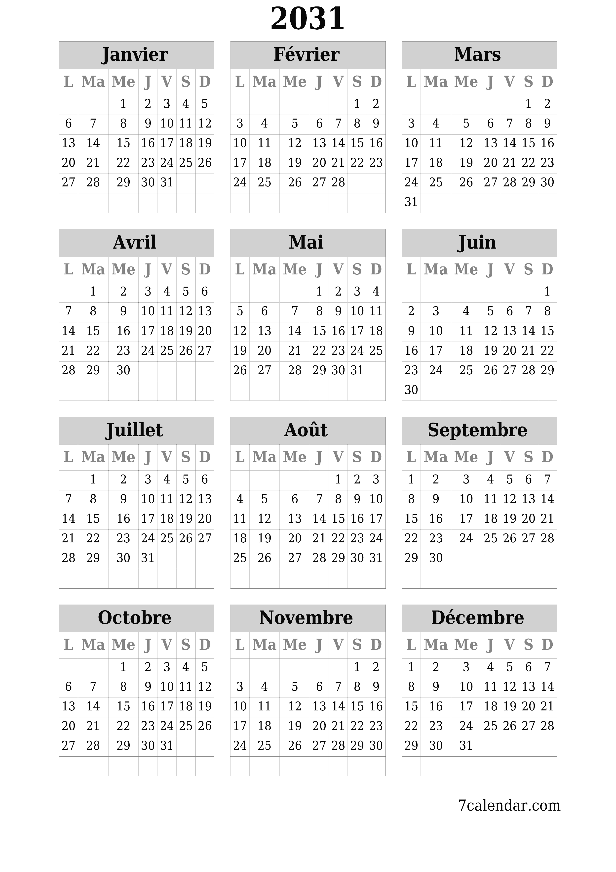  imprimable mural modèle de gratuitverticale Annuel calendrier Mai (Mai) 2031