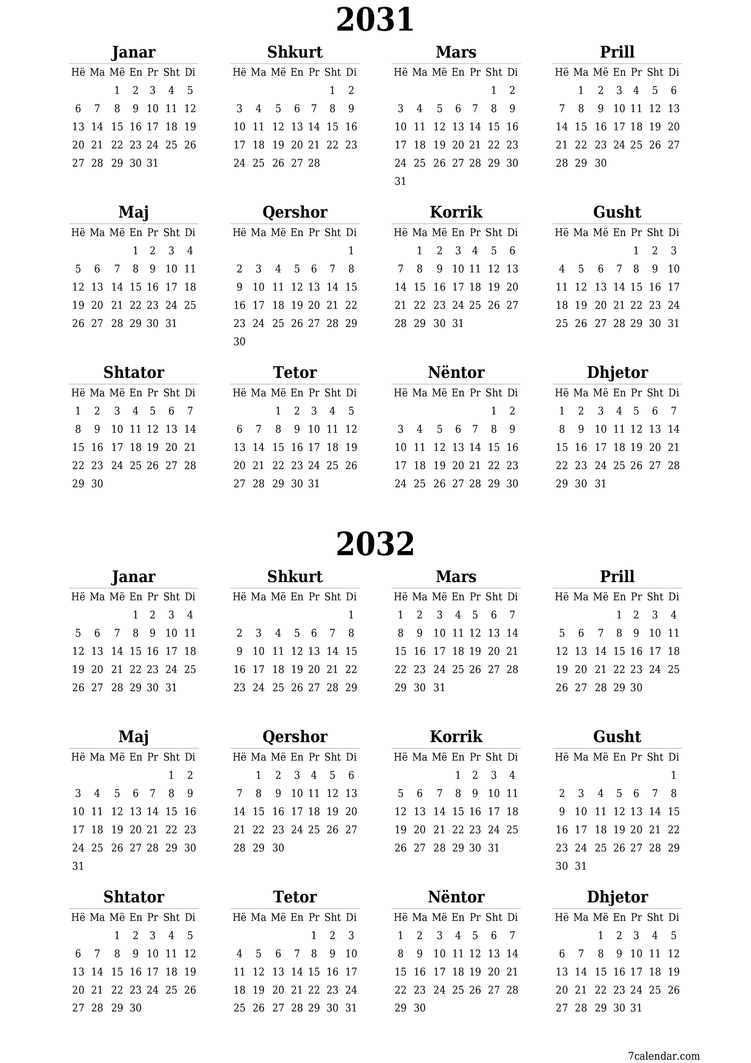  i printueshëm muri shabllon falasvertikale Vjetore kalendar Qershor (Qer) 2031