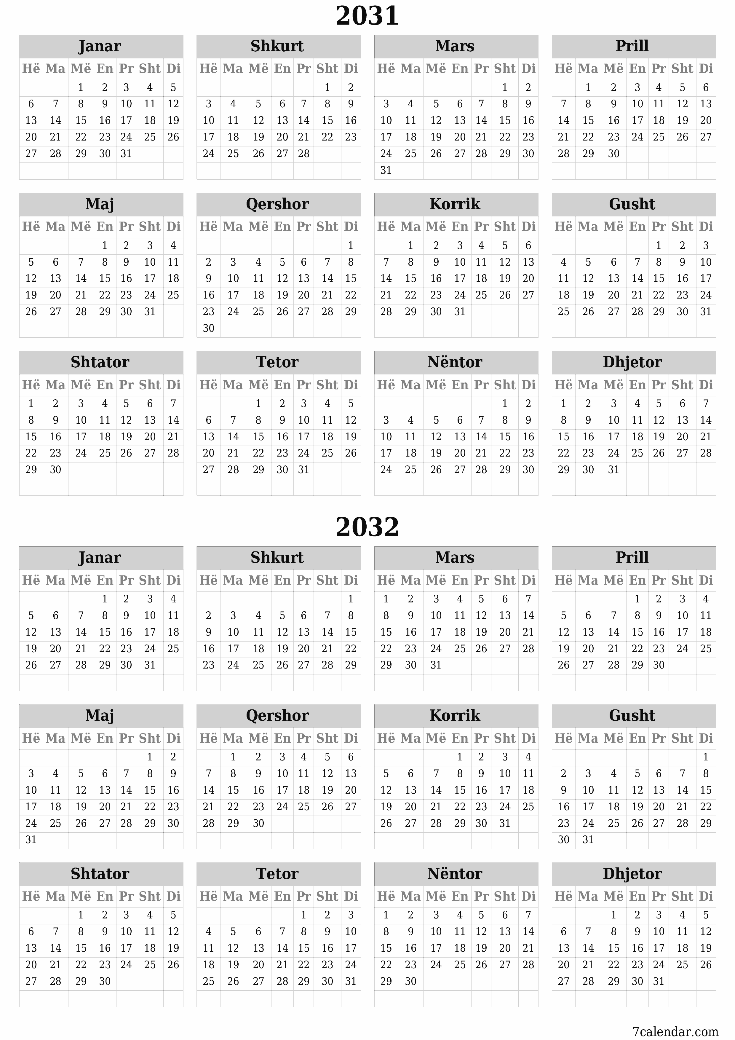  i printueshëm muri shabllon falasvertikale Vjetore kalendar Qershor (Qer) 2031