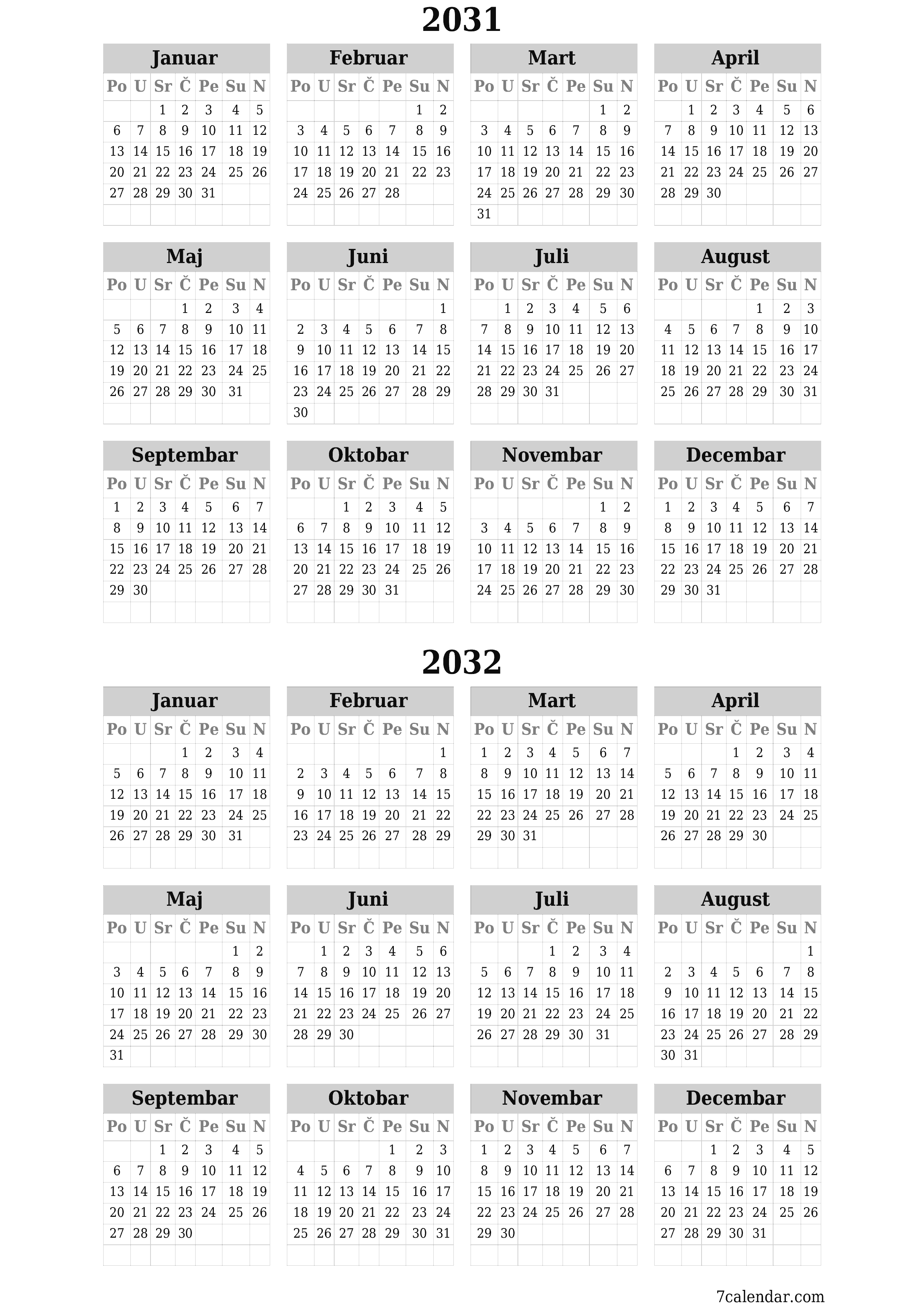  za štampanje zidni šablon a besplatni vertikalno Godišnje kalendar Juni (Jun) 2031
