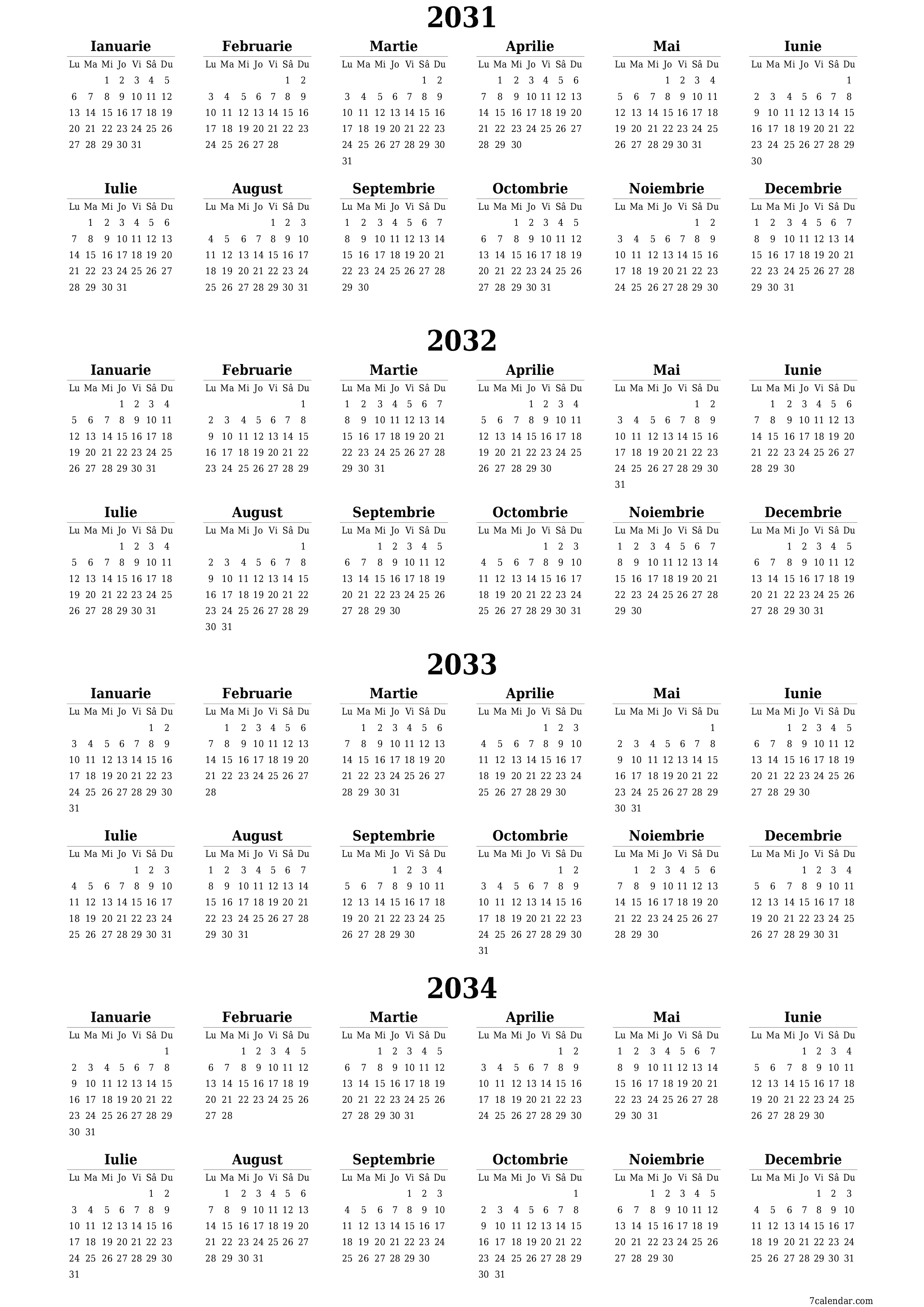  imprimabil de perete șablon de gratuitvertical Anual calendar Iunie (Iun) 2031