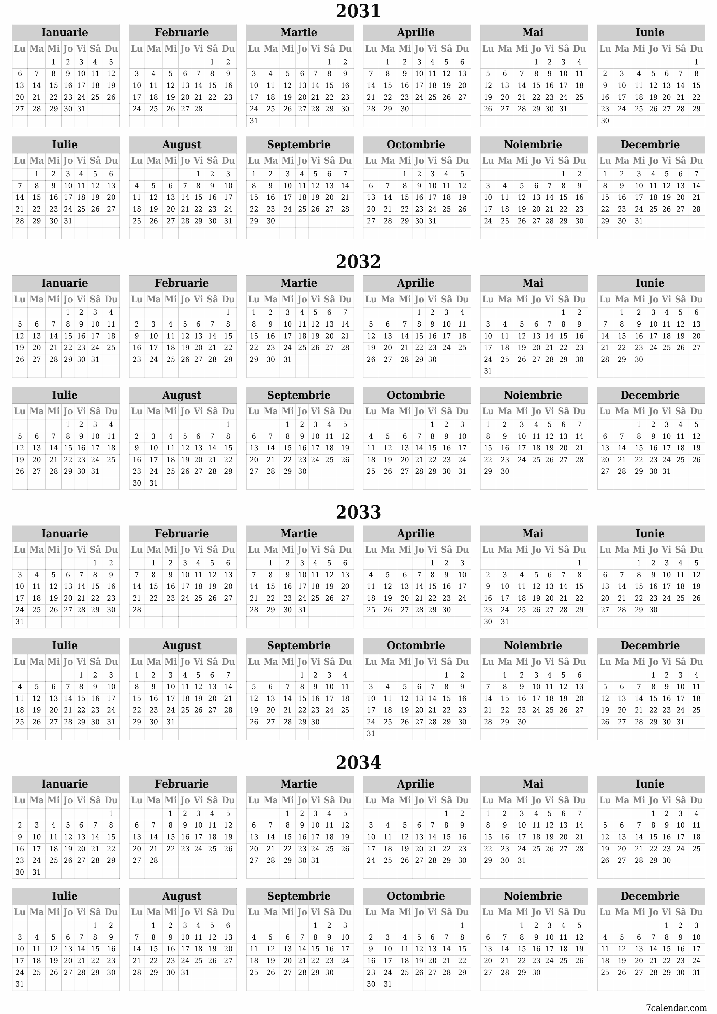  imprimabil de perete șablon de gratuitvertical Anual calendar Iunie (Iun) 2031