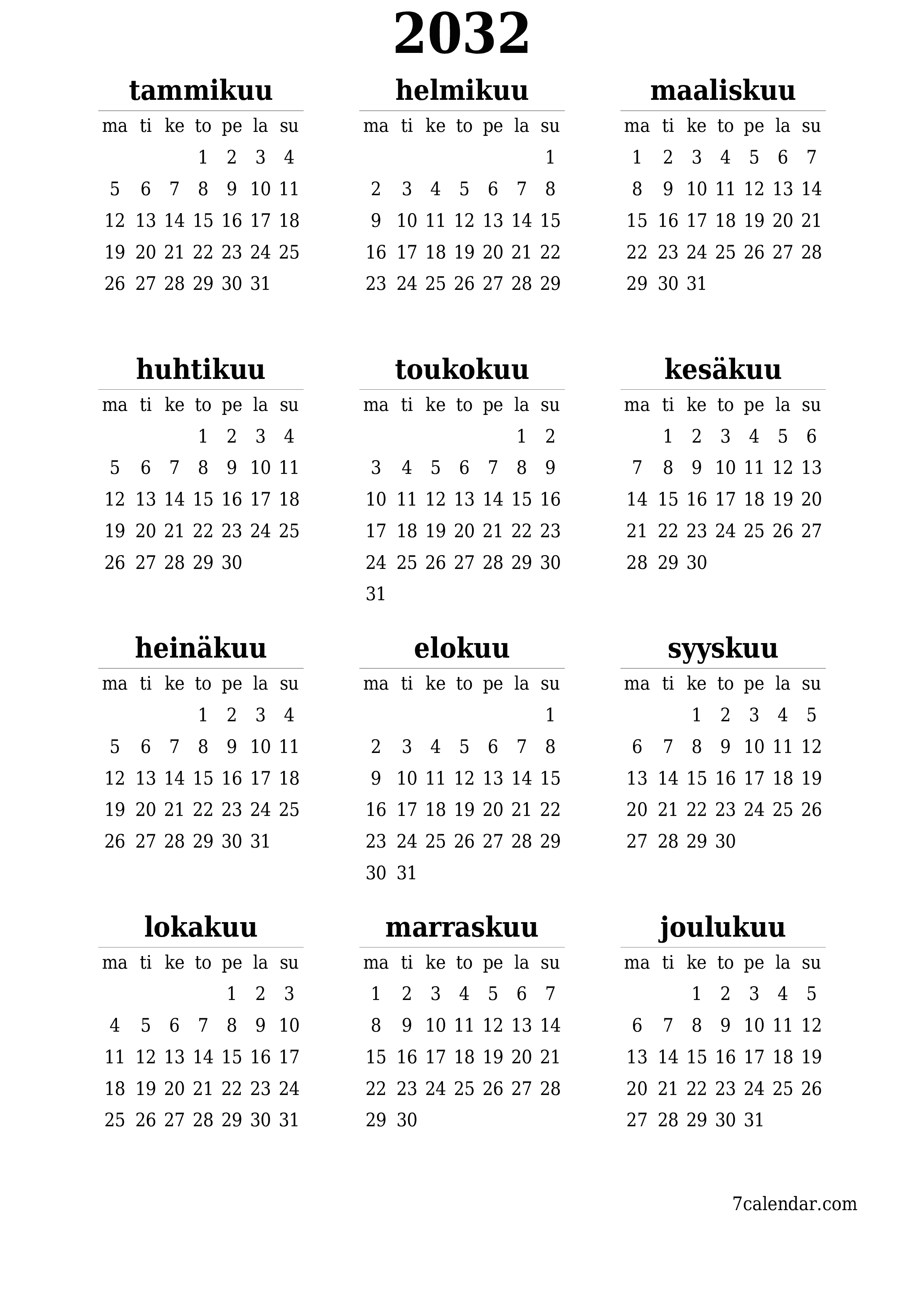 tulostettava seinä n malli ilmainen pystysuora Vuosittain kalenteri Toukokuu (Touko) 2032