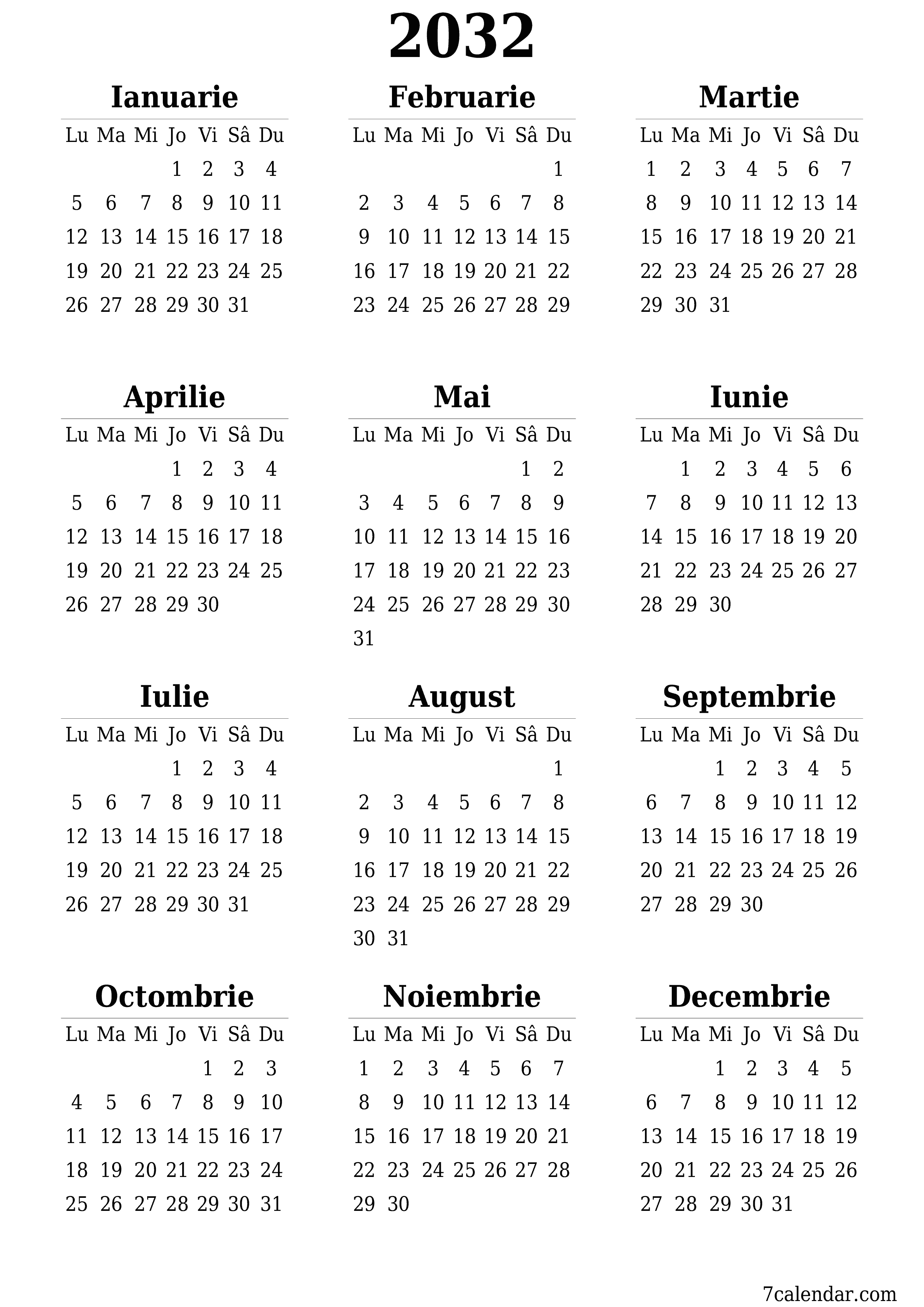  imprimabil de perete șablon de gratuitvertical Anual calendar Iunie (Iun) 2032
