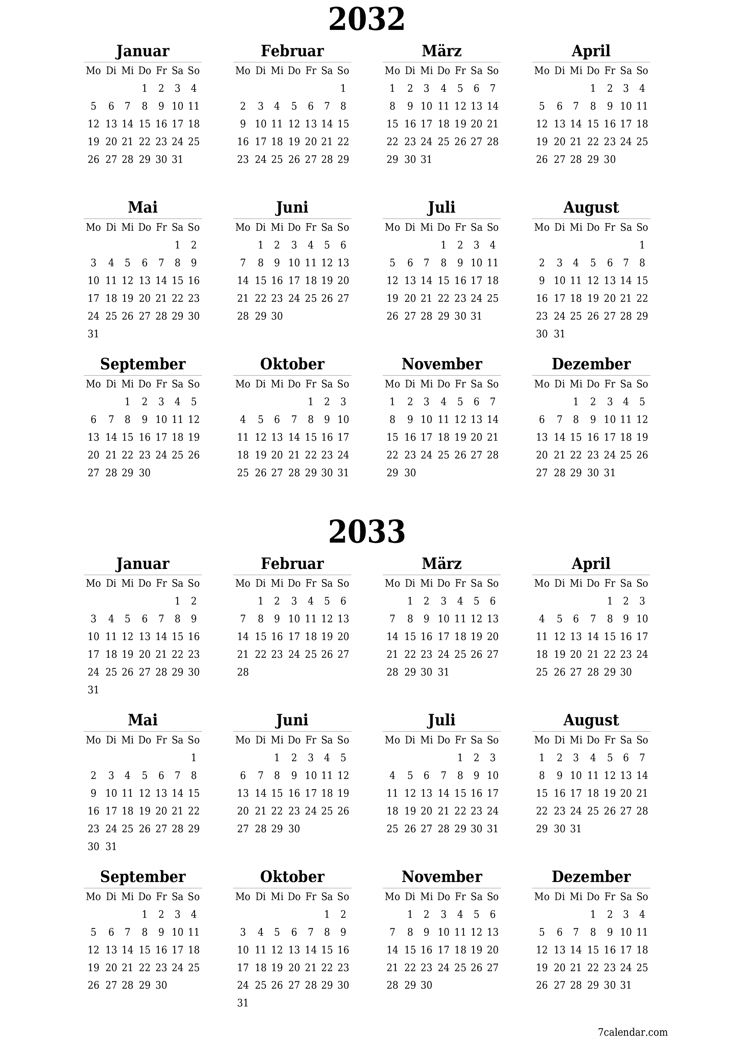  zum Ausdrucken Wandkalender vorlage kostenloser vertikal Jahreskalender Kalender Juni (Jun) 2032