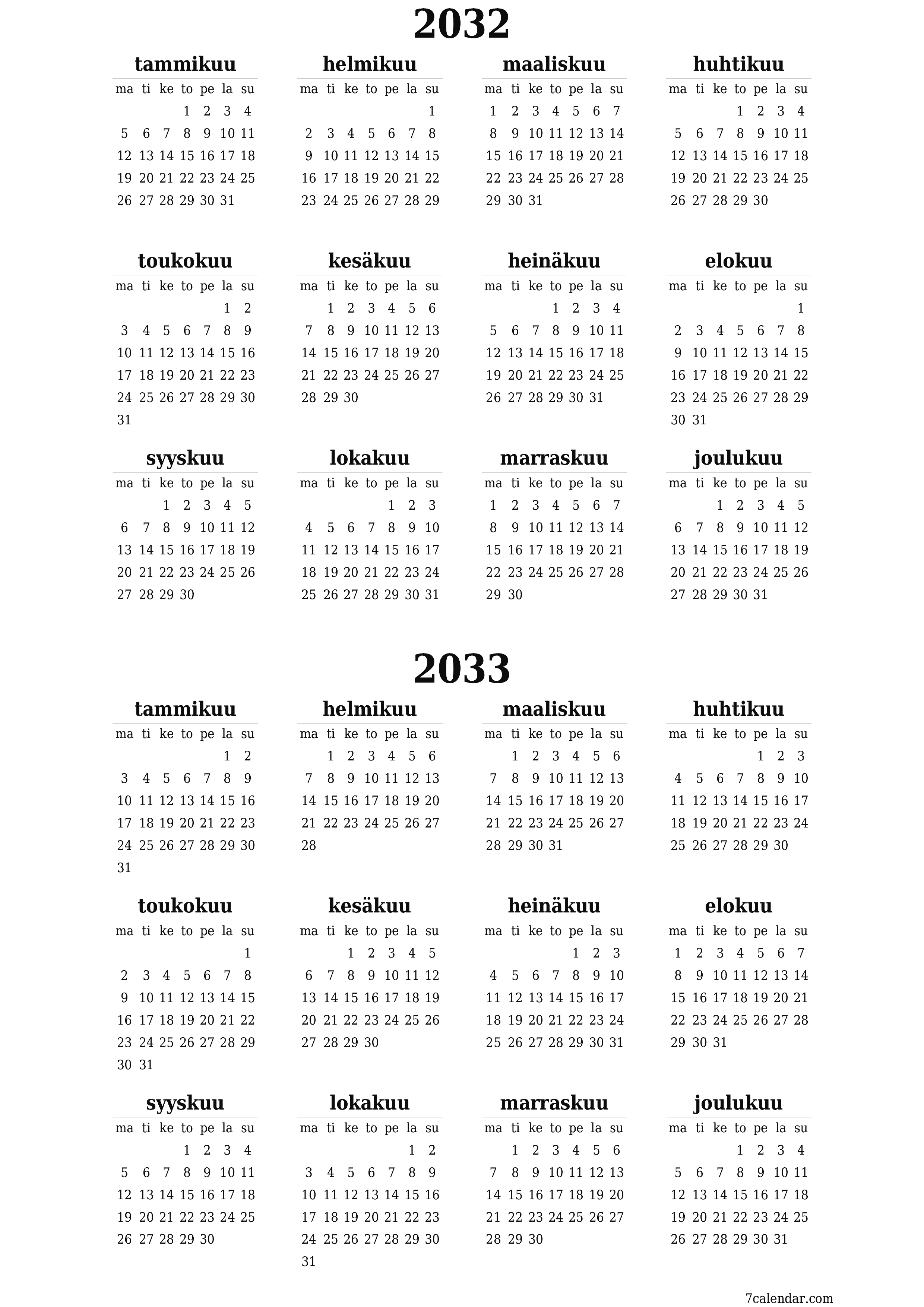 tulostettava seinä n malli ilmainen pystysuora Vuosittain kalenteri Kesäkuu (Kesä) 2032