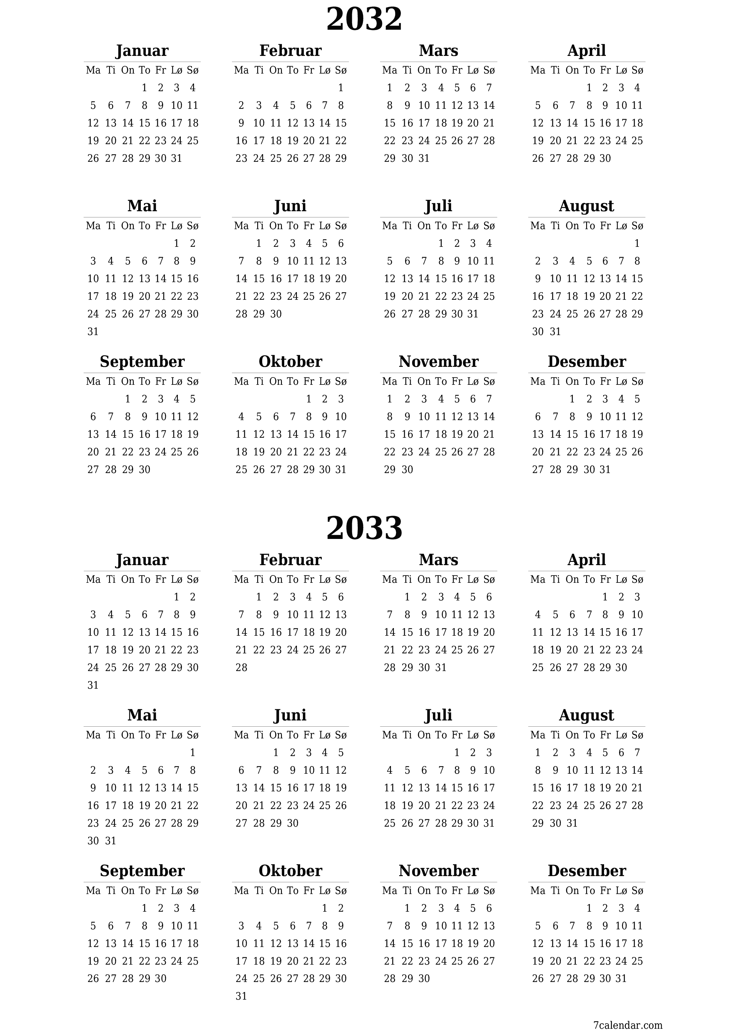 utskrivbar vegg mal gratis vertikal Årlig kalender Juni (Jun) 2032