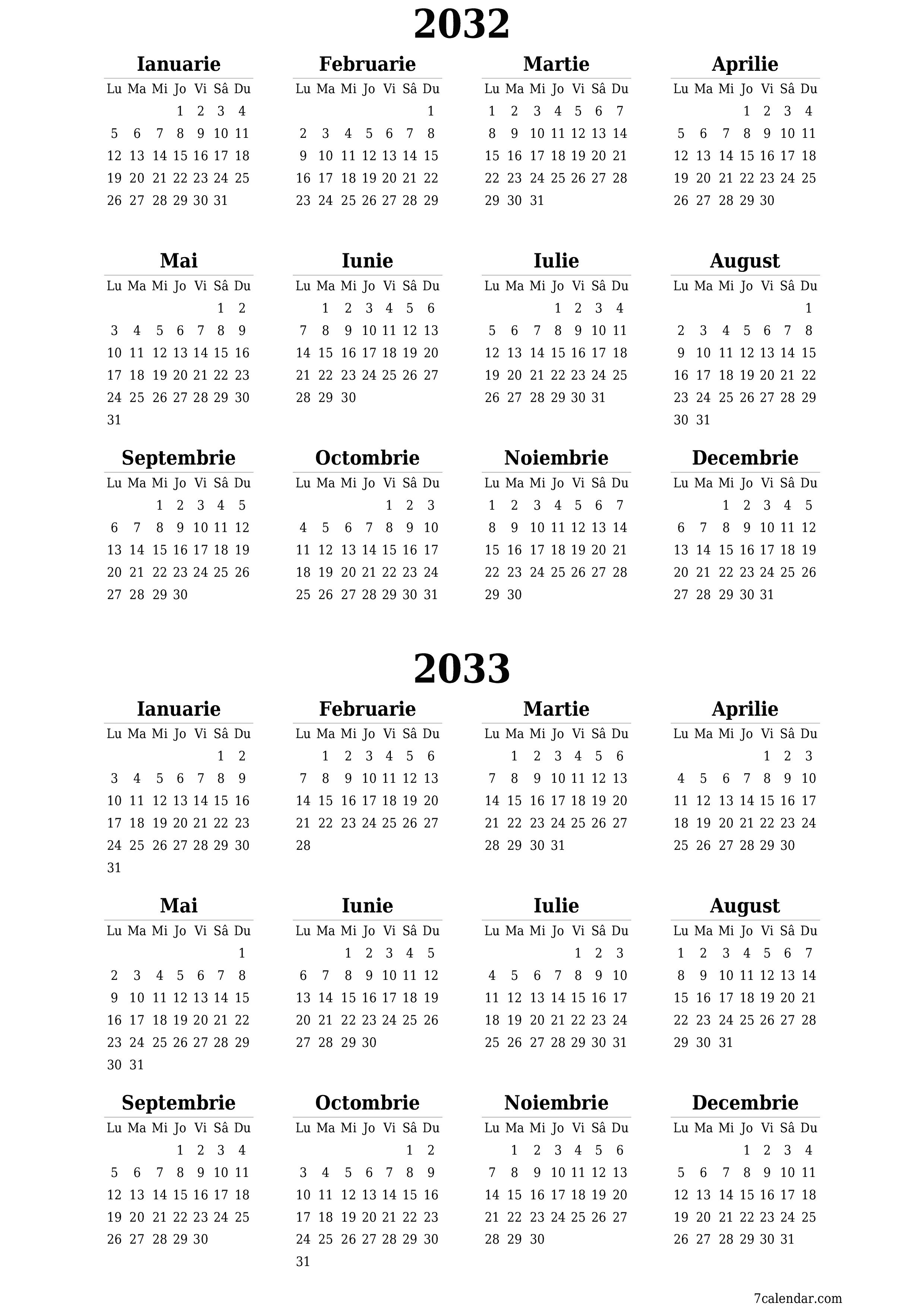  imprimabil de perete șablon de gratuitvertical Anual calendar Iunie (Iun) 2032