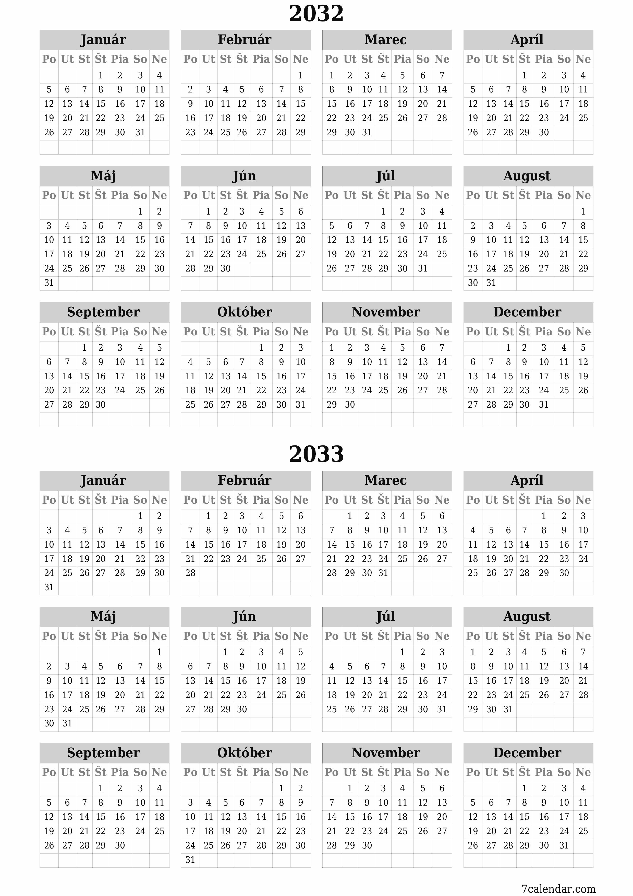 vytlačiteľný nástenný šablóna a bezplatný вертикальный Ročne kalendár Jún (Jún) 2032