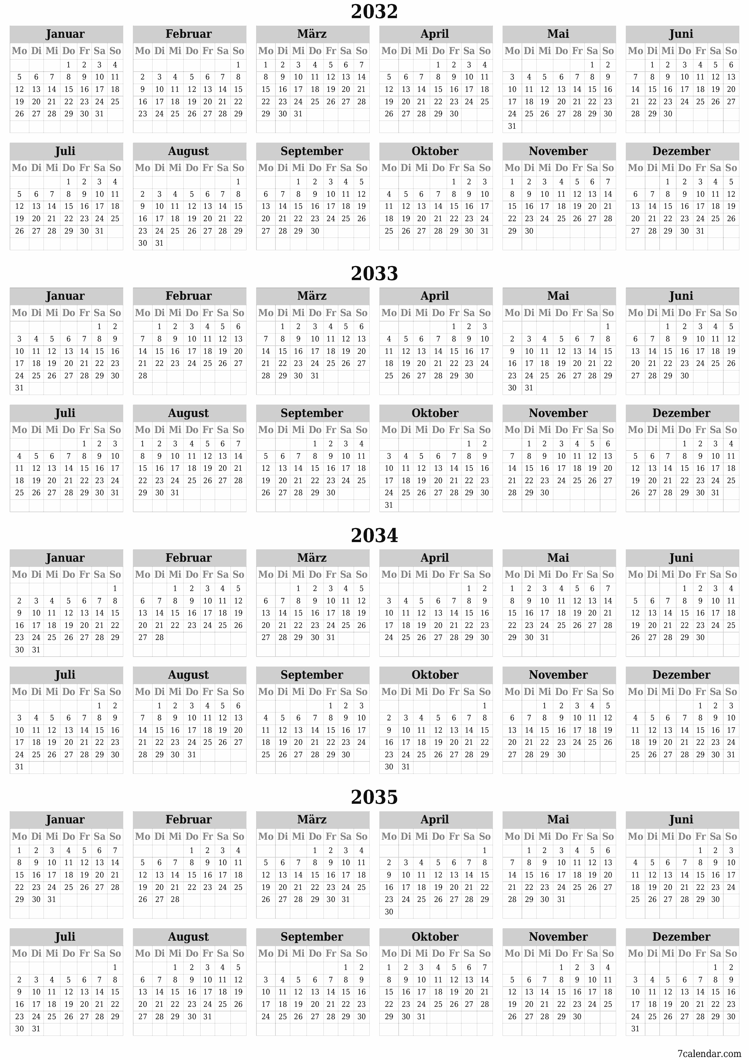  zum Ausdrucken Wandkalender vorlage kostenloser vertikal Jahreskalender Kalender Juni (Jun) 2032