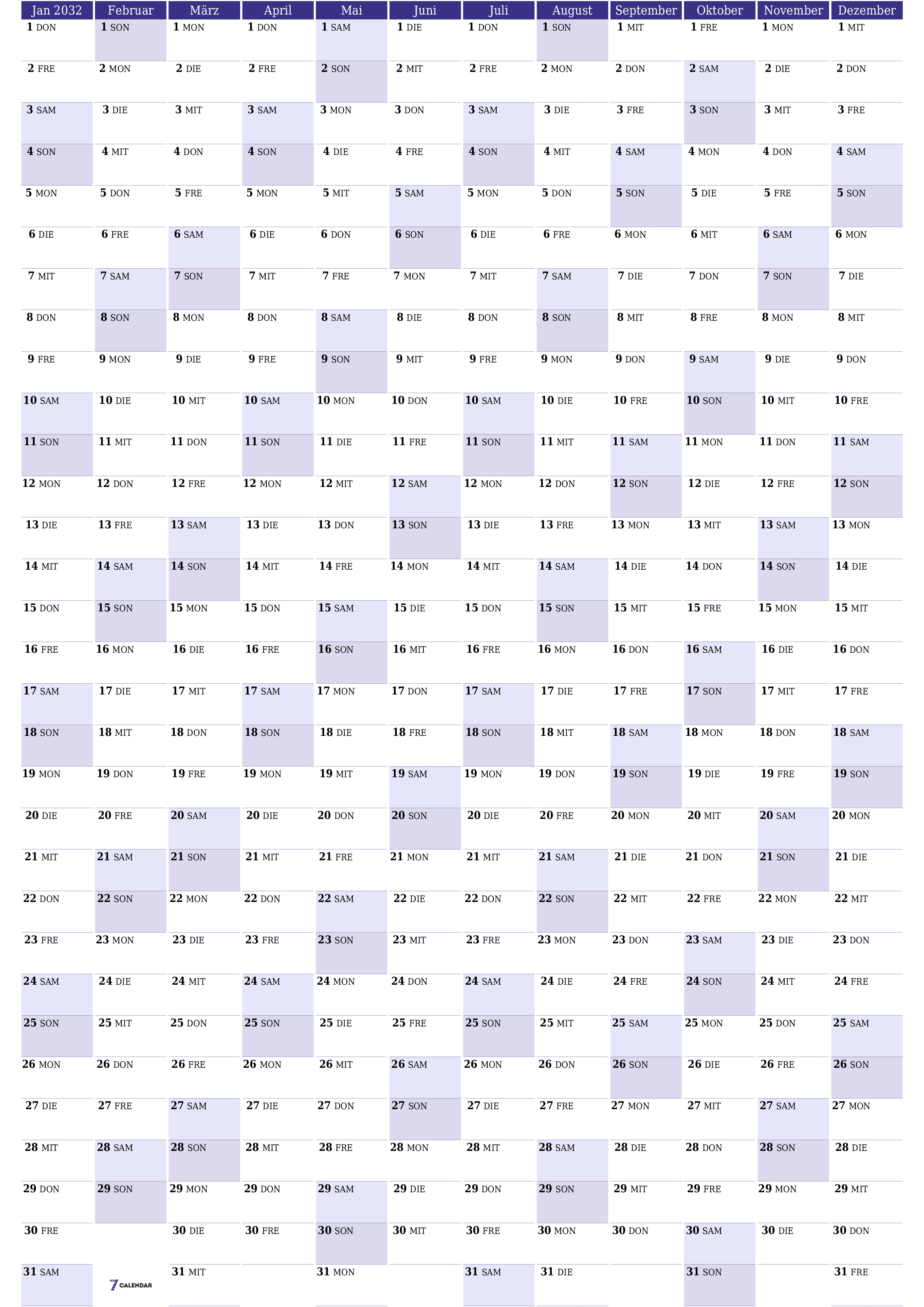 zum Ausdrucken Wandkalender vorlage kostenloser vertikal Jahreskalender Planer Kalender Juni (Jun) 2032