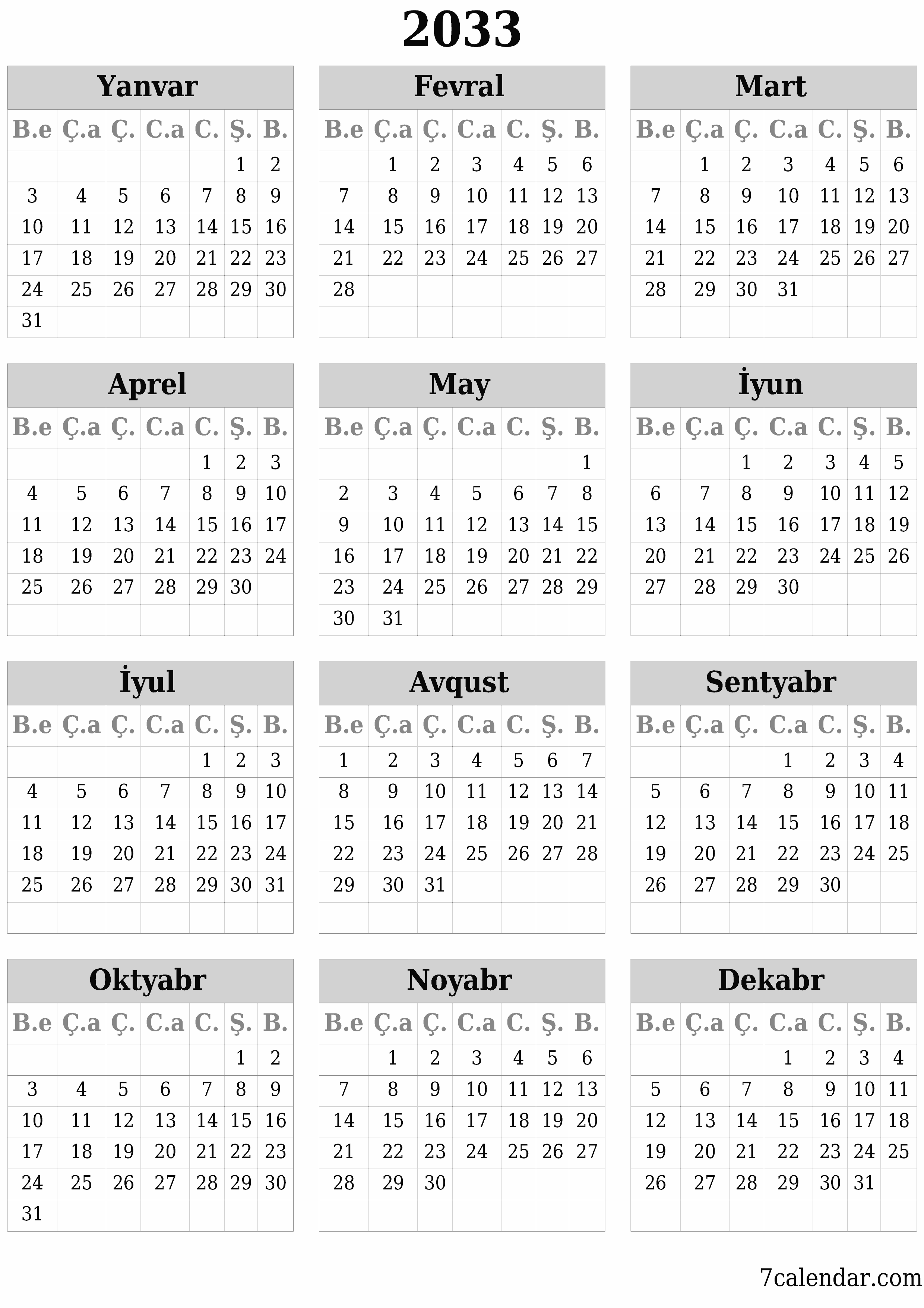 çap edilə bilən divar i şablonu pulsuz şaquli İllik təqvim İyun (İyun) 2033