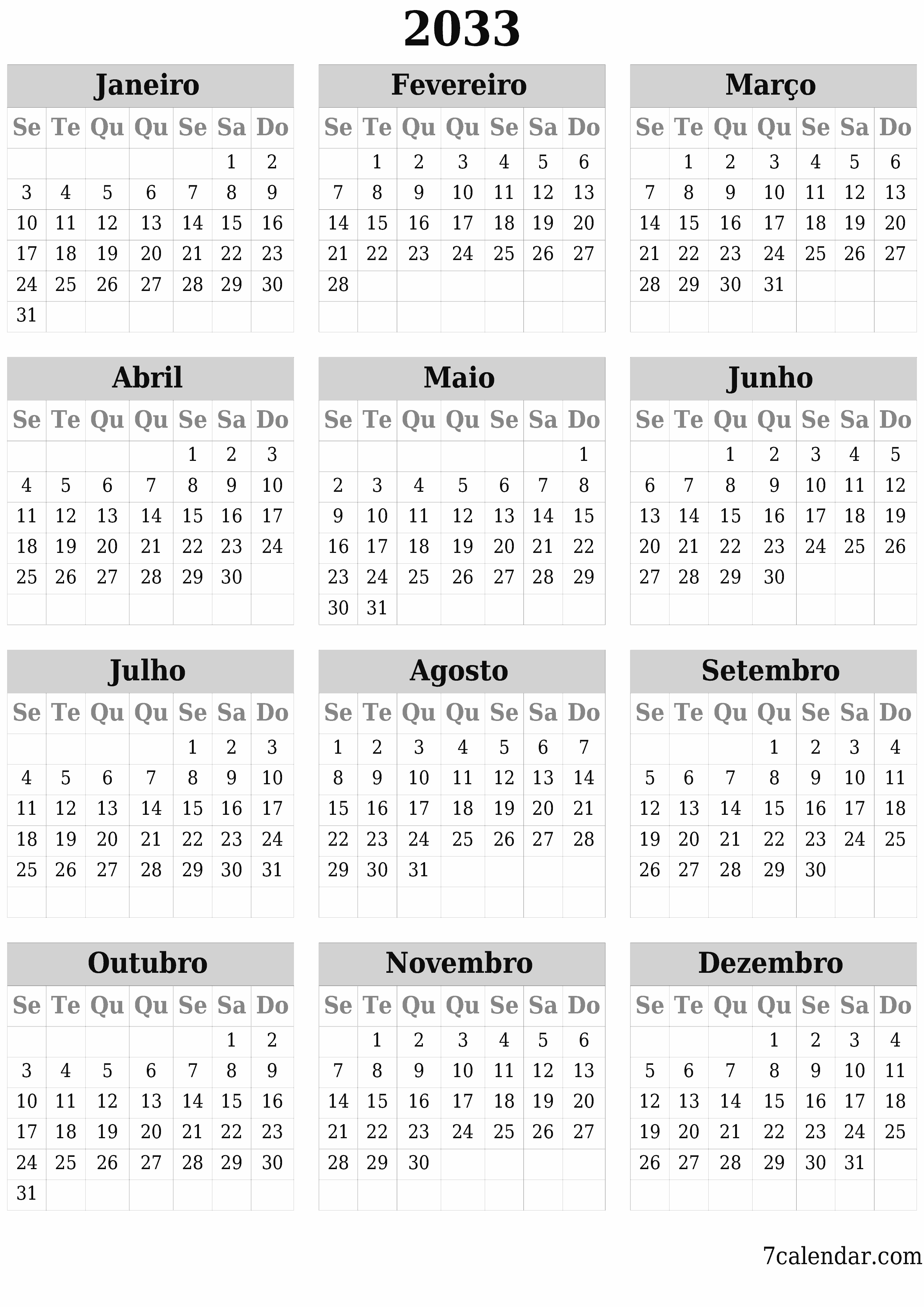  para impressão de parede modelo de grátisvertical Anualmente calendário Junho (Jun) 2033