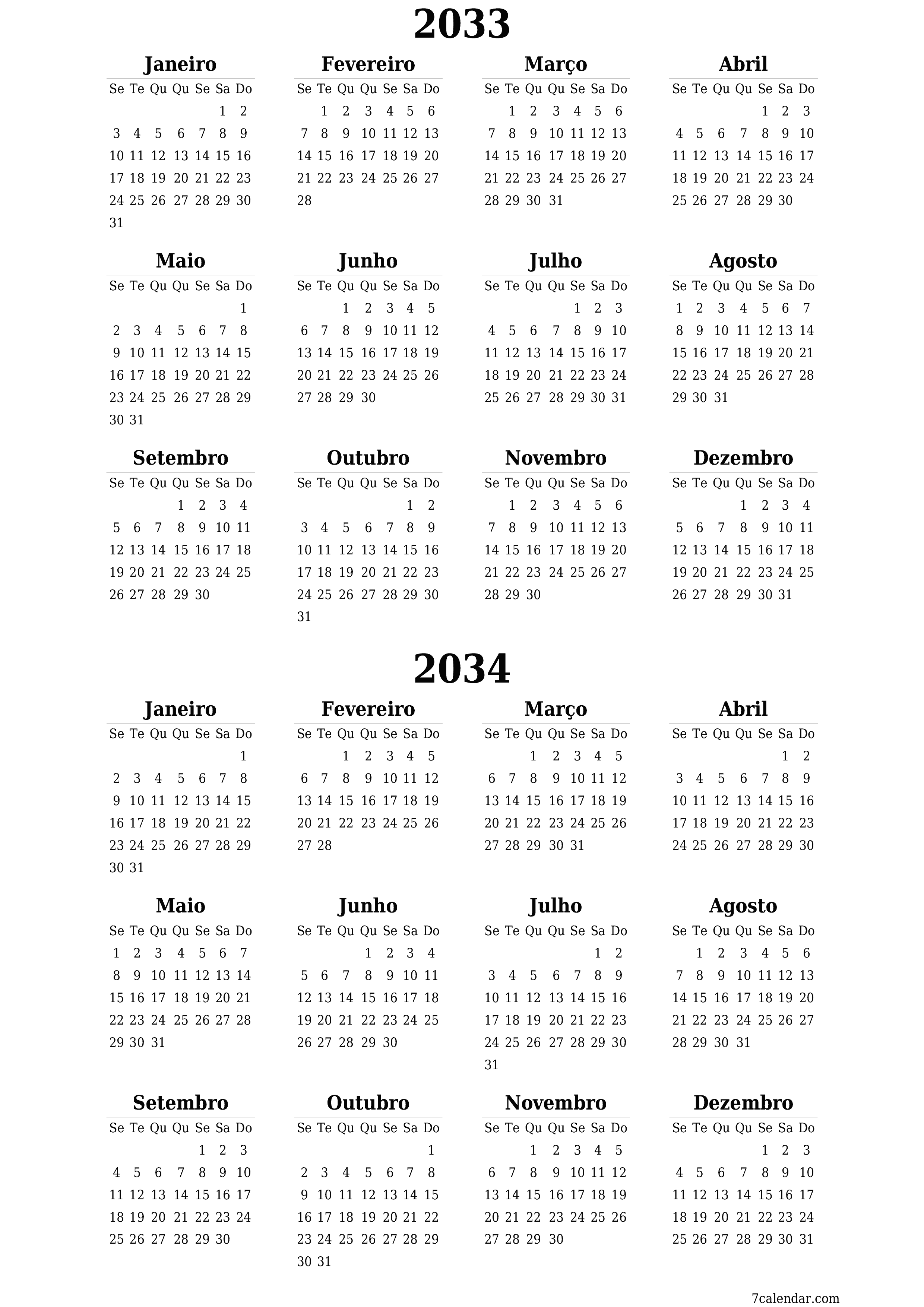  para impressão de parede modelo de grátisvertical Anualmente calendário Junho (Jun) 2033