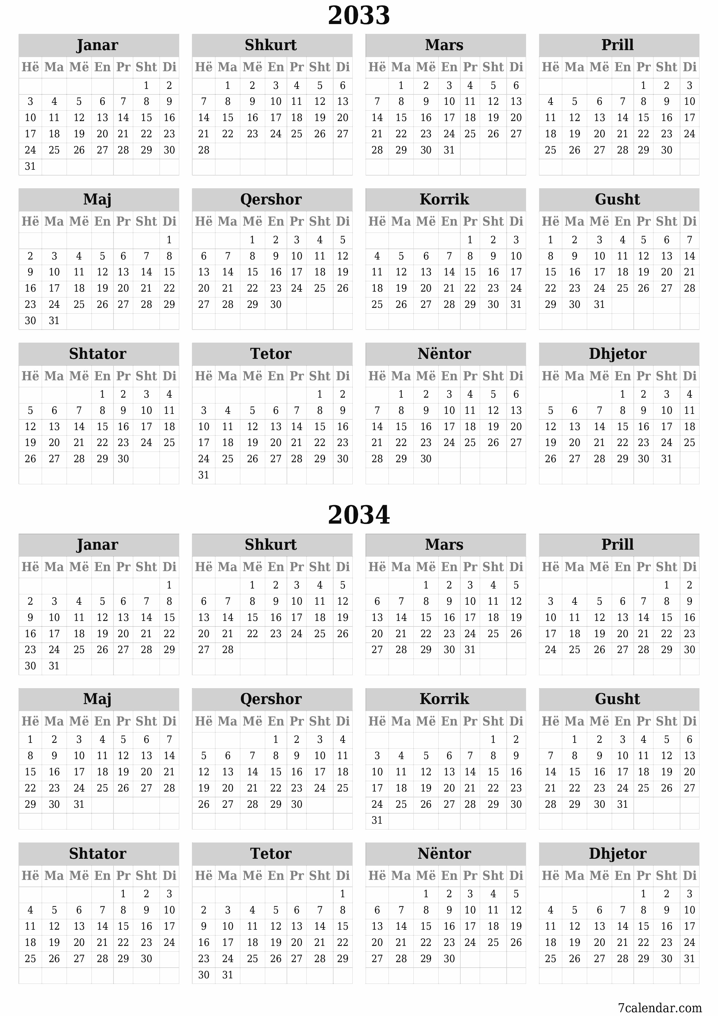  i printueshëm muri shabllon falasvertikale Vjetore kalendar Qershor (Qer) 2033