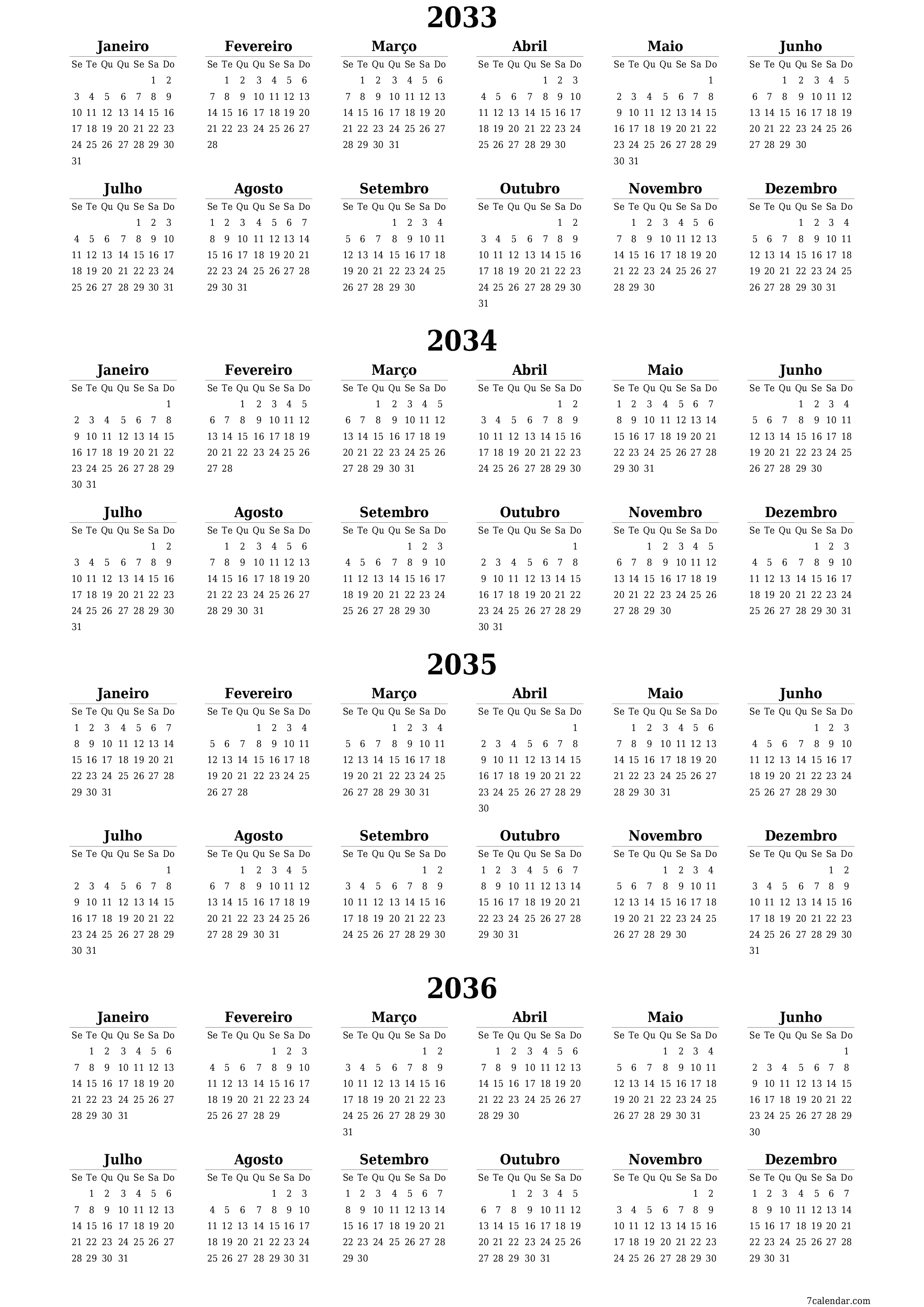  para impressão de parede modelo de grátisvertical Anualmente calendário Junho (Jun) 2033