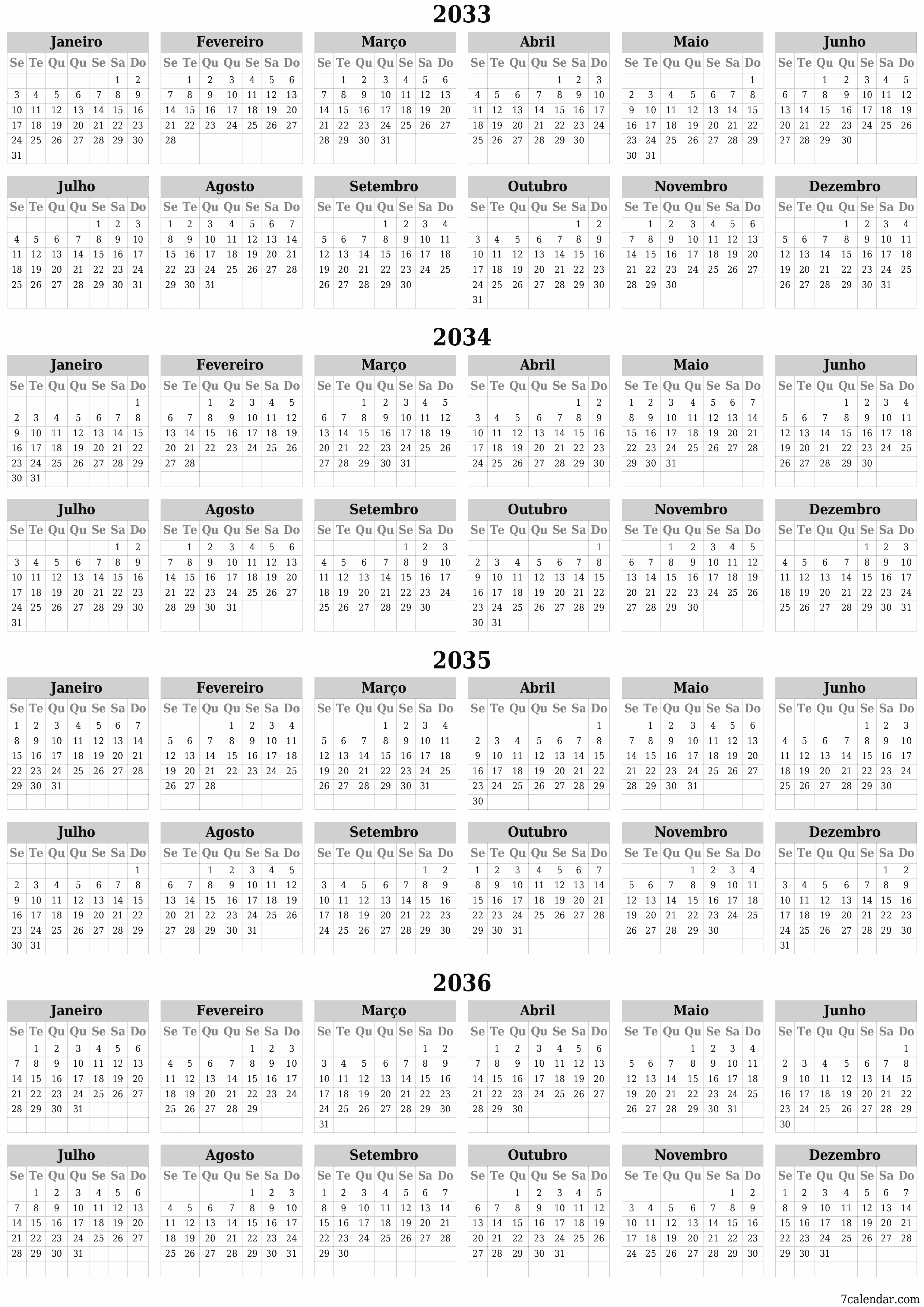  para impressão de parede modelo de grátisvertical Anualmente calendário Junho (Jun) 2033