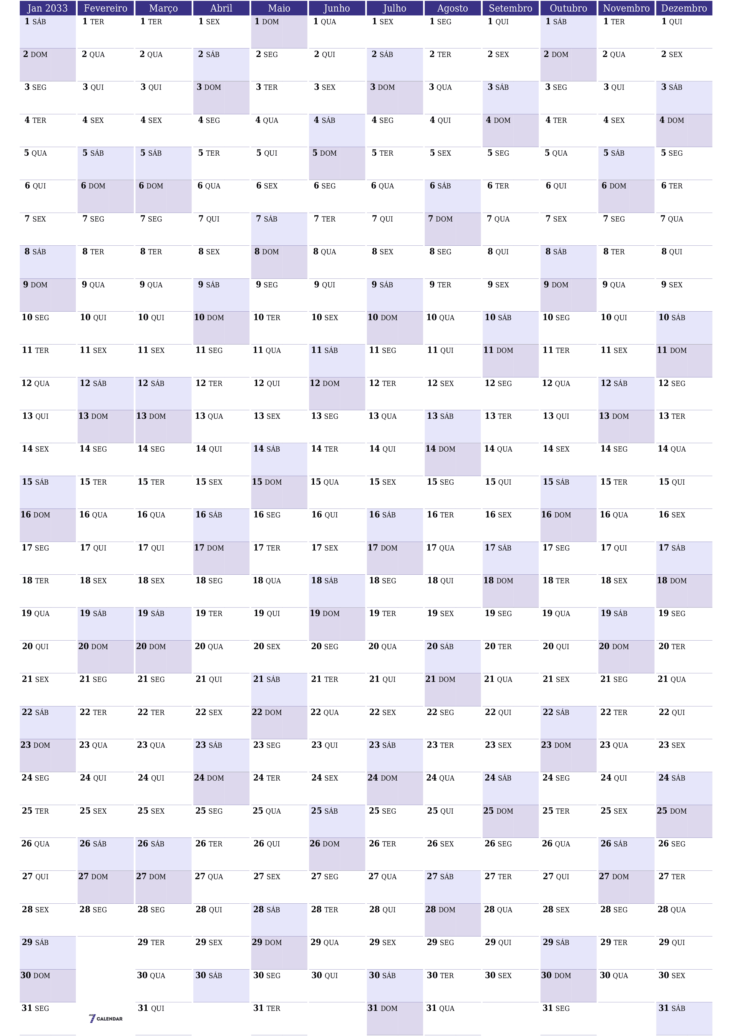  para impressão de parede modelo de grátisvertical Anualmente planejador calendário Junho (Jun) 2033