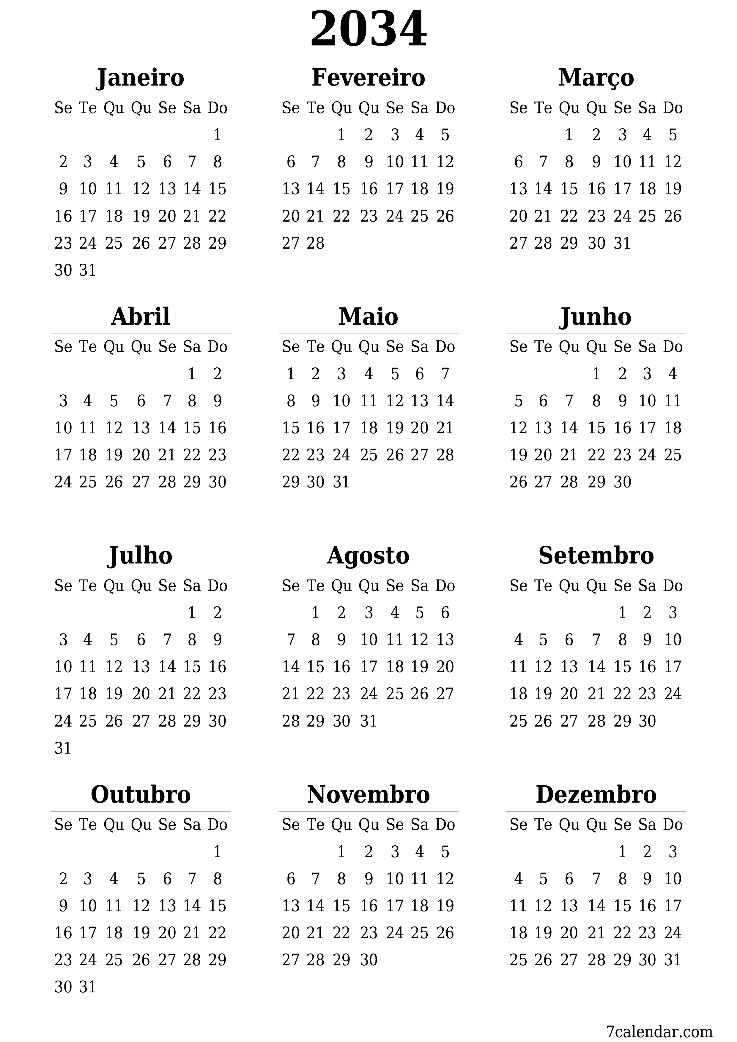  para impressão de parede modelo de grátisvertical Anualmente calendário Junho (Jun) 2034