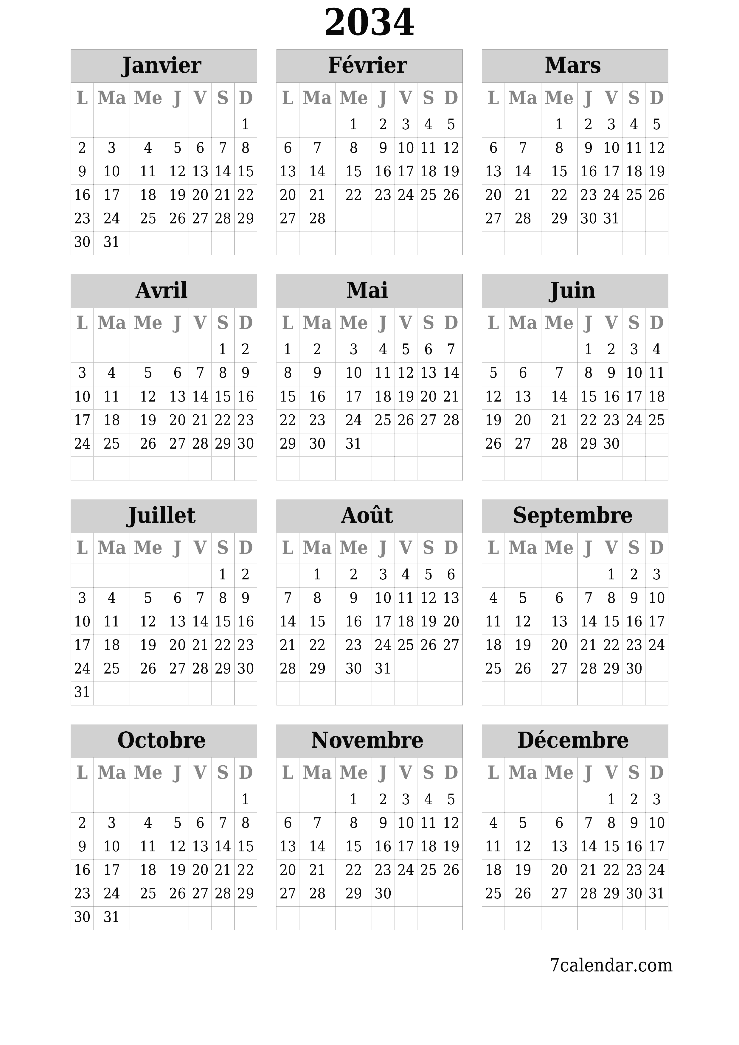  imprimable mural modèle de gratuitverticale Annuel calendrier Juin (Jui) 2034