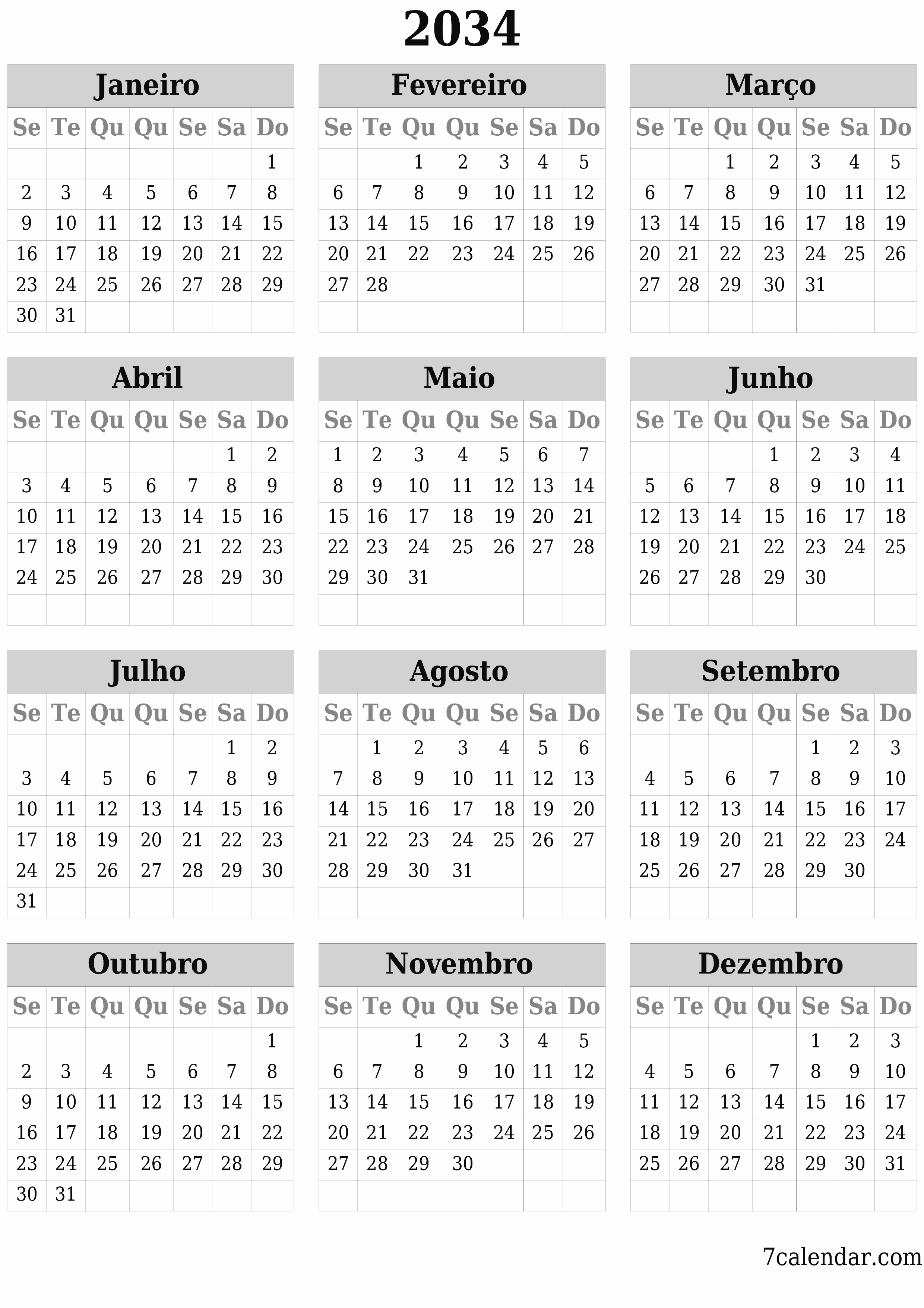  para impressão de parede modelo de grátisvertical Anualmente calendário Junho (Jun) 2034