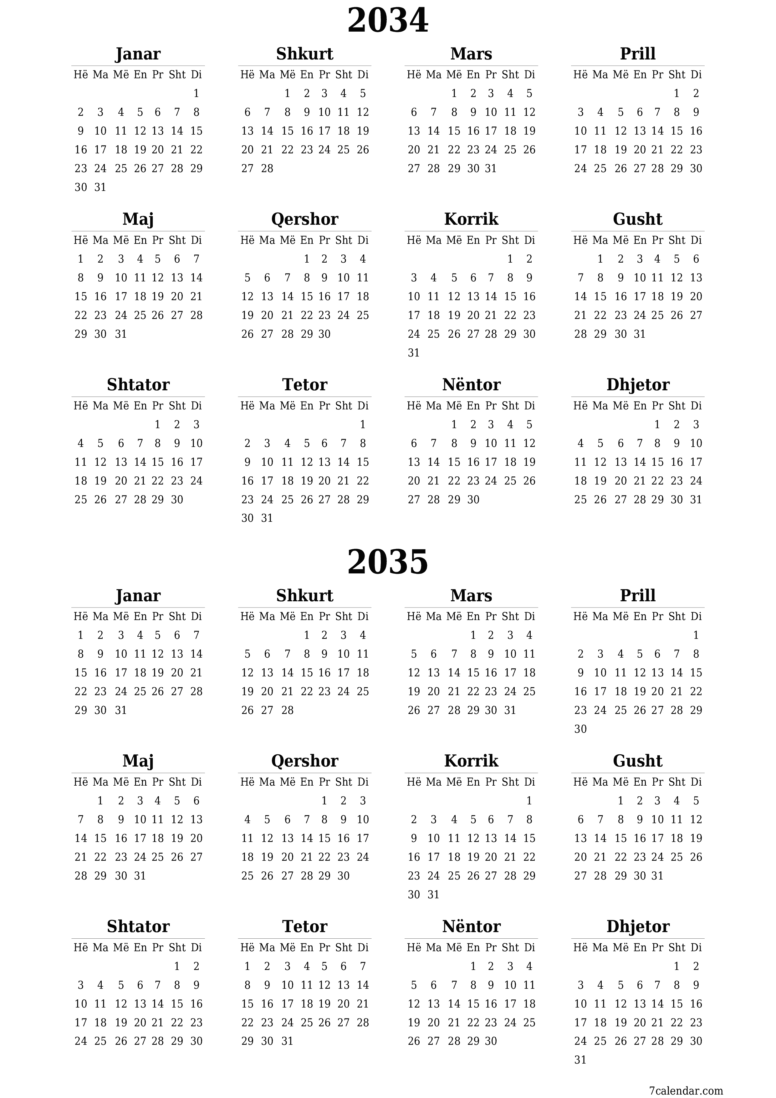  i printueshëm muri shabllon falasvertikale Vjetore kalendar Qershor (Qer) 2034